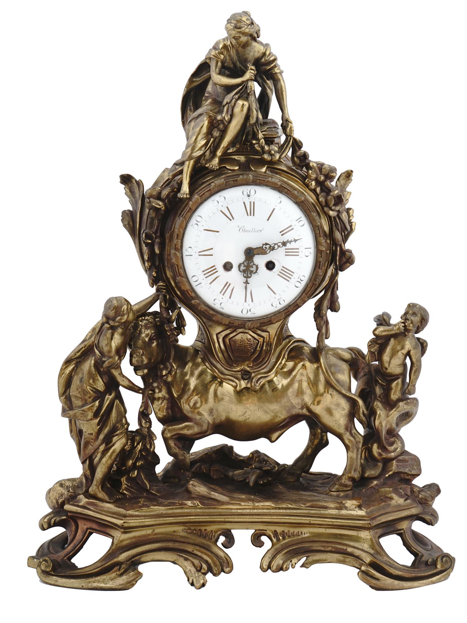 ANTIQUE 19TH C FRENCH GILT BRONZE MANTEL CLOCK (1 of 9)