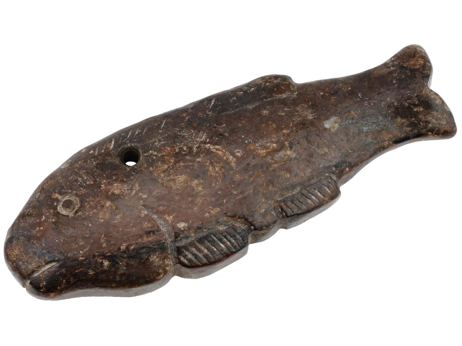 CHINESE FISH HAND CARVED BROWN JADE PENDANT FIGURE (1 of 6)