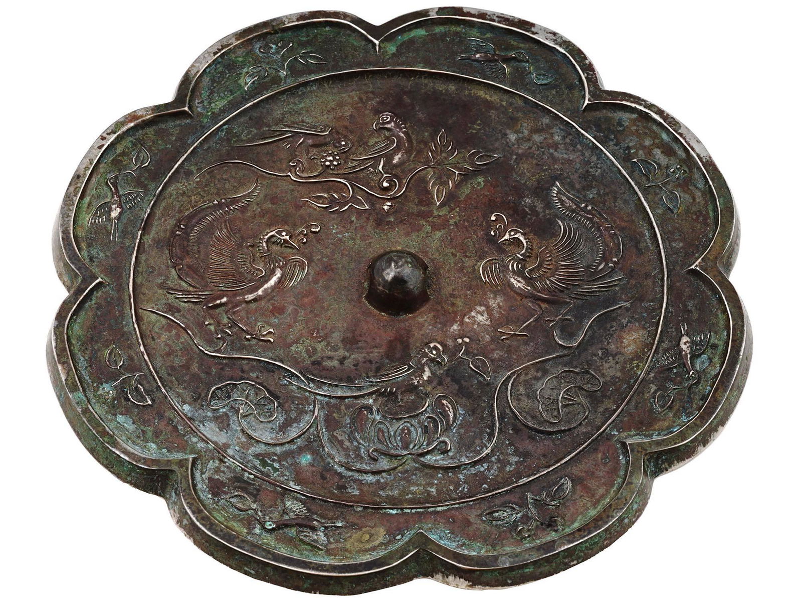 ANTIQUE CHINESE QING DYNASTY BRONZE BIRD MOTIF MIRROR (1 of 4)