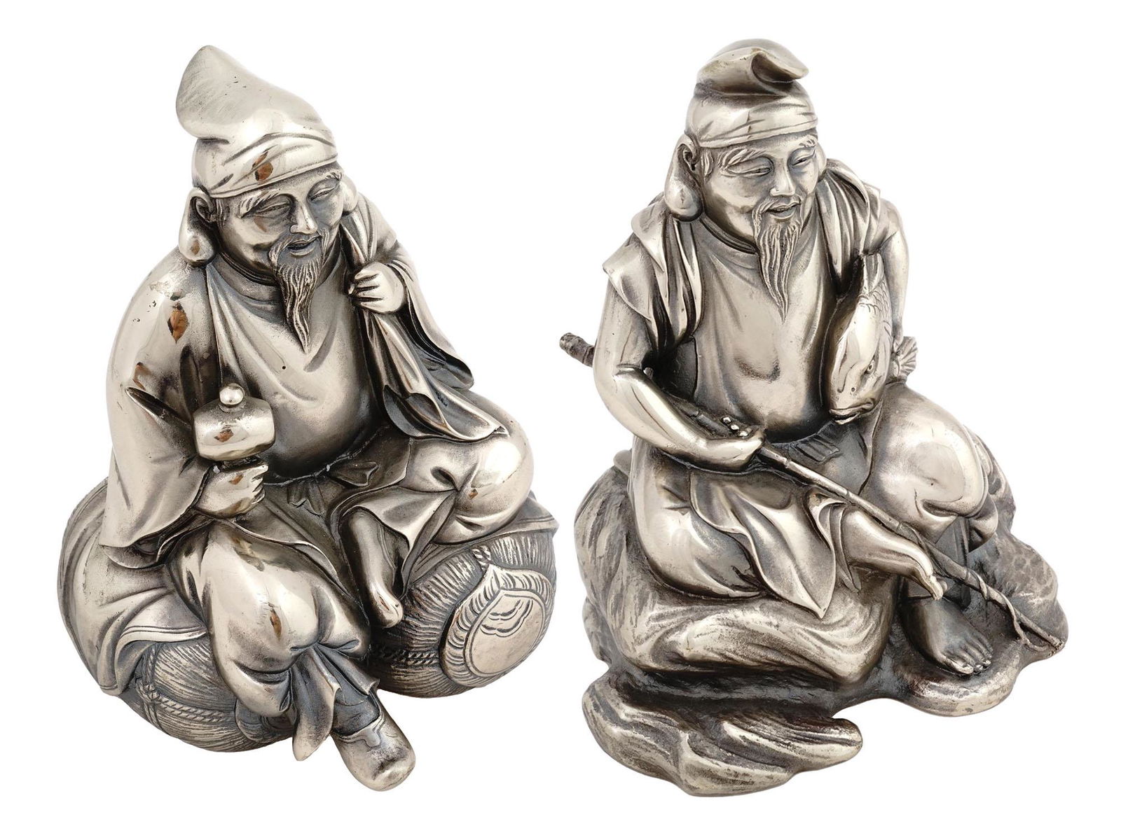 JAPANESE TAISHO SILVERED BRONZE STATUES OF GODS (1 of 11)