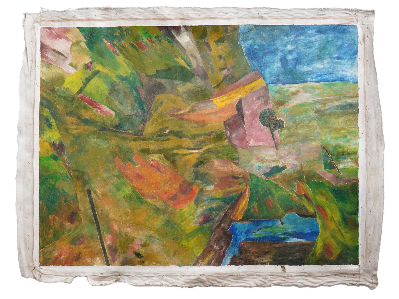 RAM KUMAR INDIAN ABSTRACT ACRYLIC PAINTING 2009: An acrylic on canvas painting depicting an abstract composition by Ram Kumar, Indian, 1924 to 2018. Signed and dated on verso. Comes with a certificate of authenticity signed by the artist and a tube