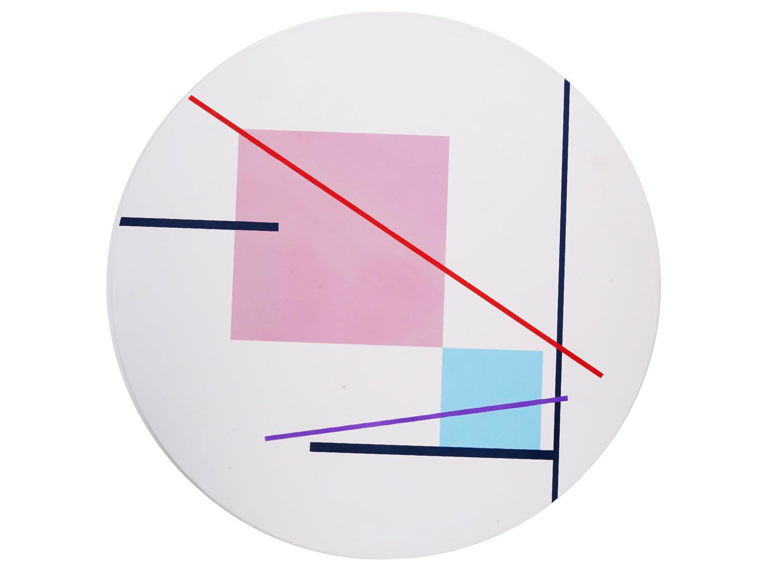 POLISH ACRYLIC PAINTING ON WOOD BY HENRYK STAZEWSKI: Henryk Stazewski, Polish, 1894 to 1988, round plate shaped acrylic painting on wood depicting an abstract composition, 1975. Signed and dated, on the backside. Henryk Stazewski was a Polish painter, w