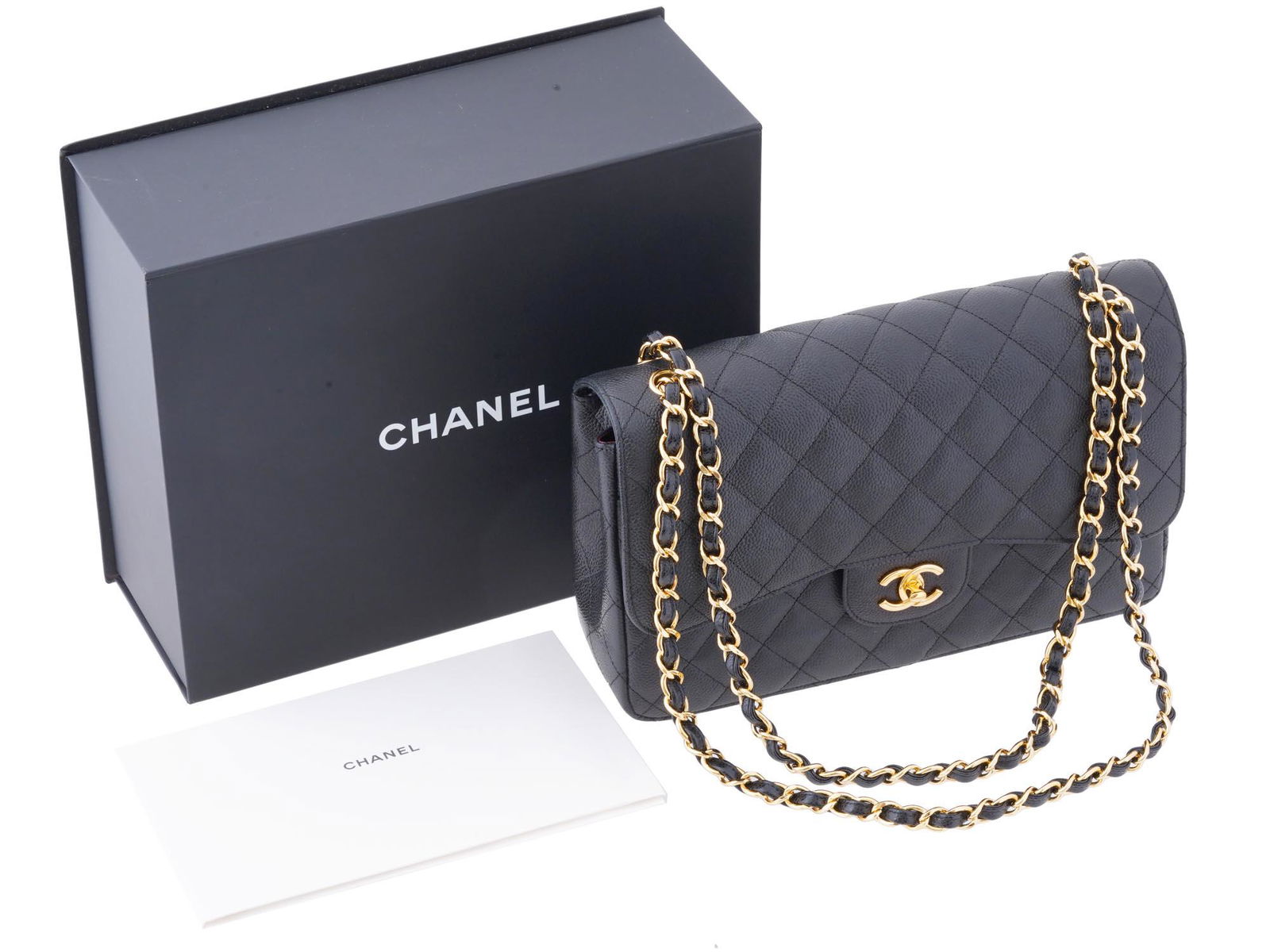 CHANEL CLASSIC JUMBO DOUBLE FLAP BLACK LEATHER HANDBAG (1 of 19)