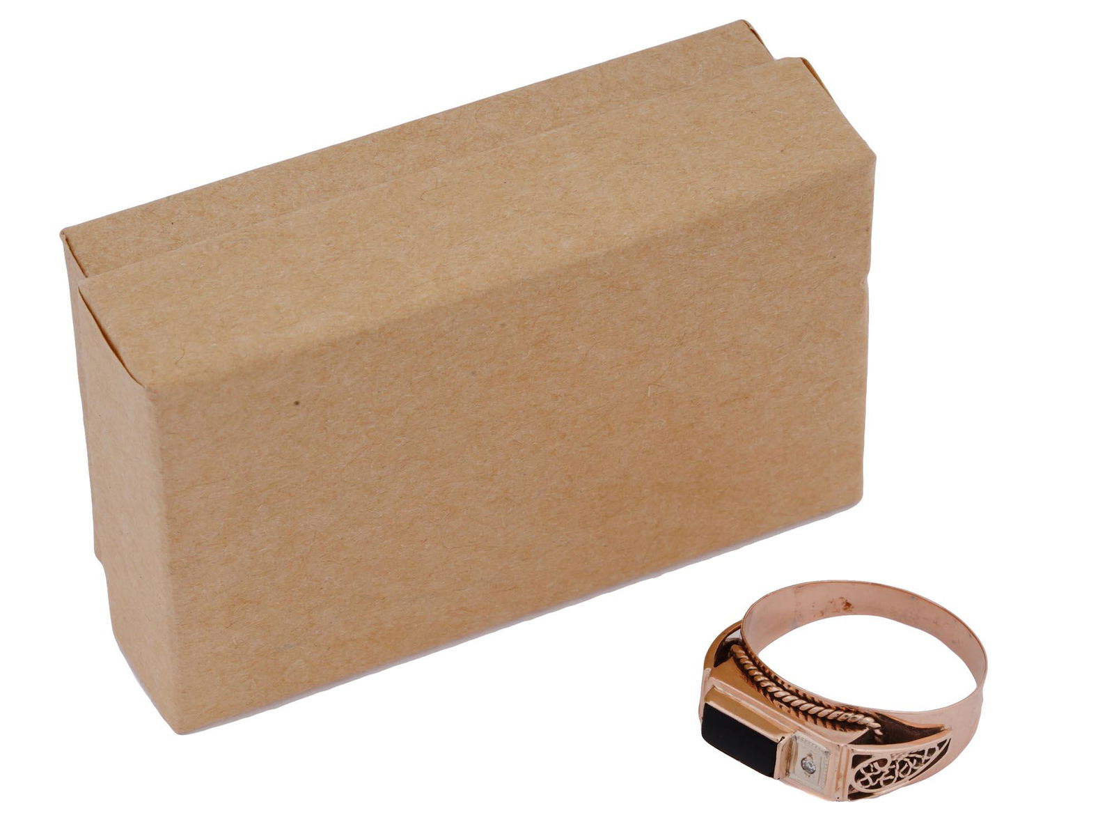 RUSSIAN SOVIET ERA 14K GOLD BLACK ONYX DIAMOND RING (1 of 8)