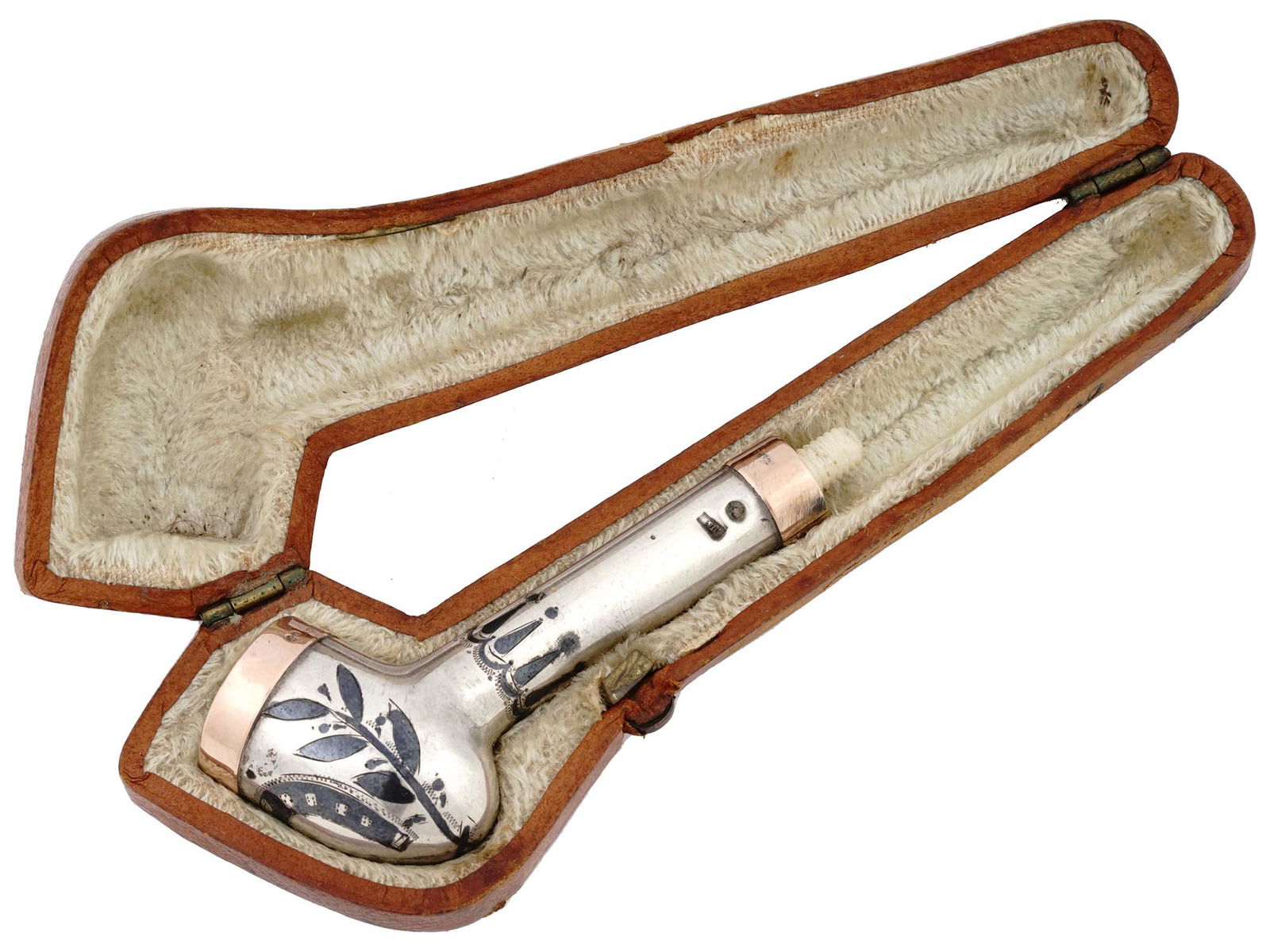 ANTIQUE AMERICAN STERLING SILVER NIELLO PIPE IOB (1 of 10)