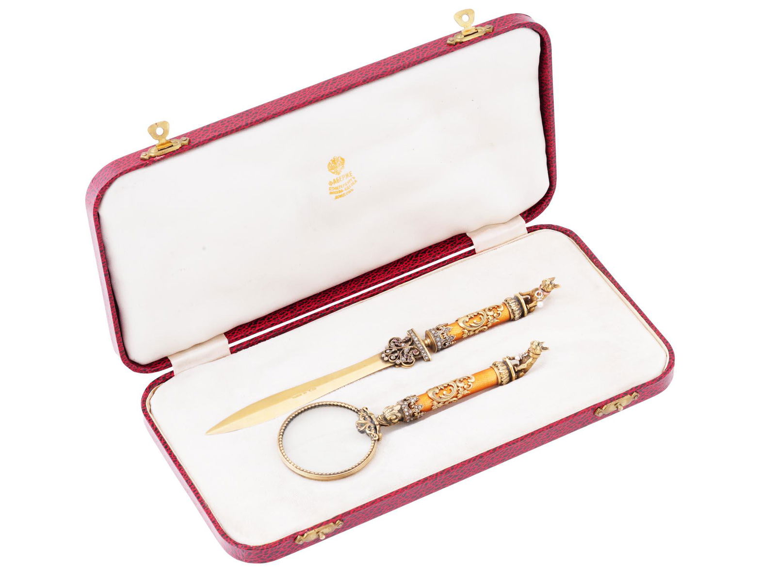 RUSSIAN GILT SILVER ENAMEL LETTER OPENER AND LENS (1 of 10)