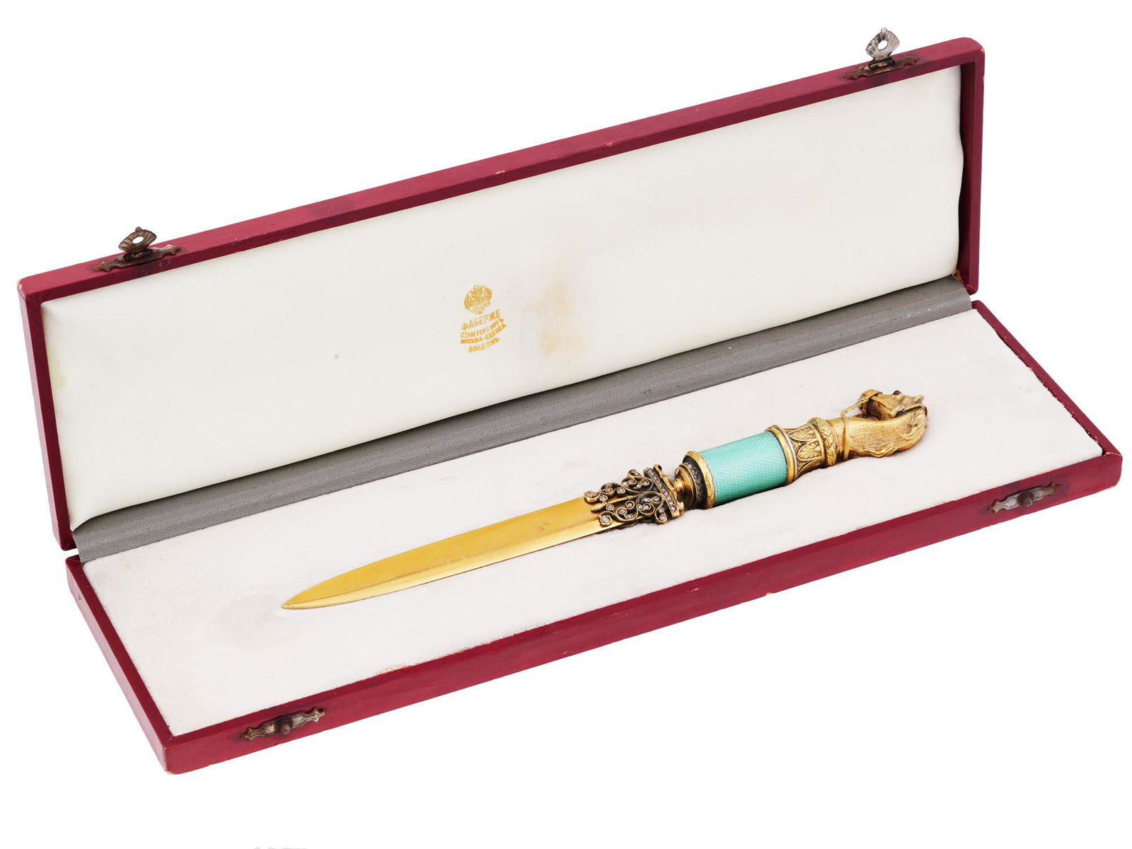 RUSSIAN GILT SILVER ENAMEL RUBY STONE LETTER OPENER (1 of 9)