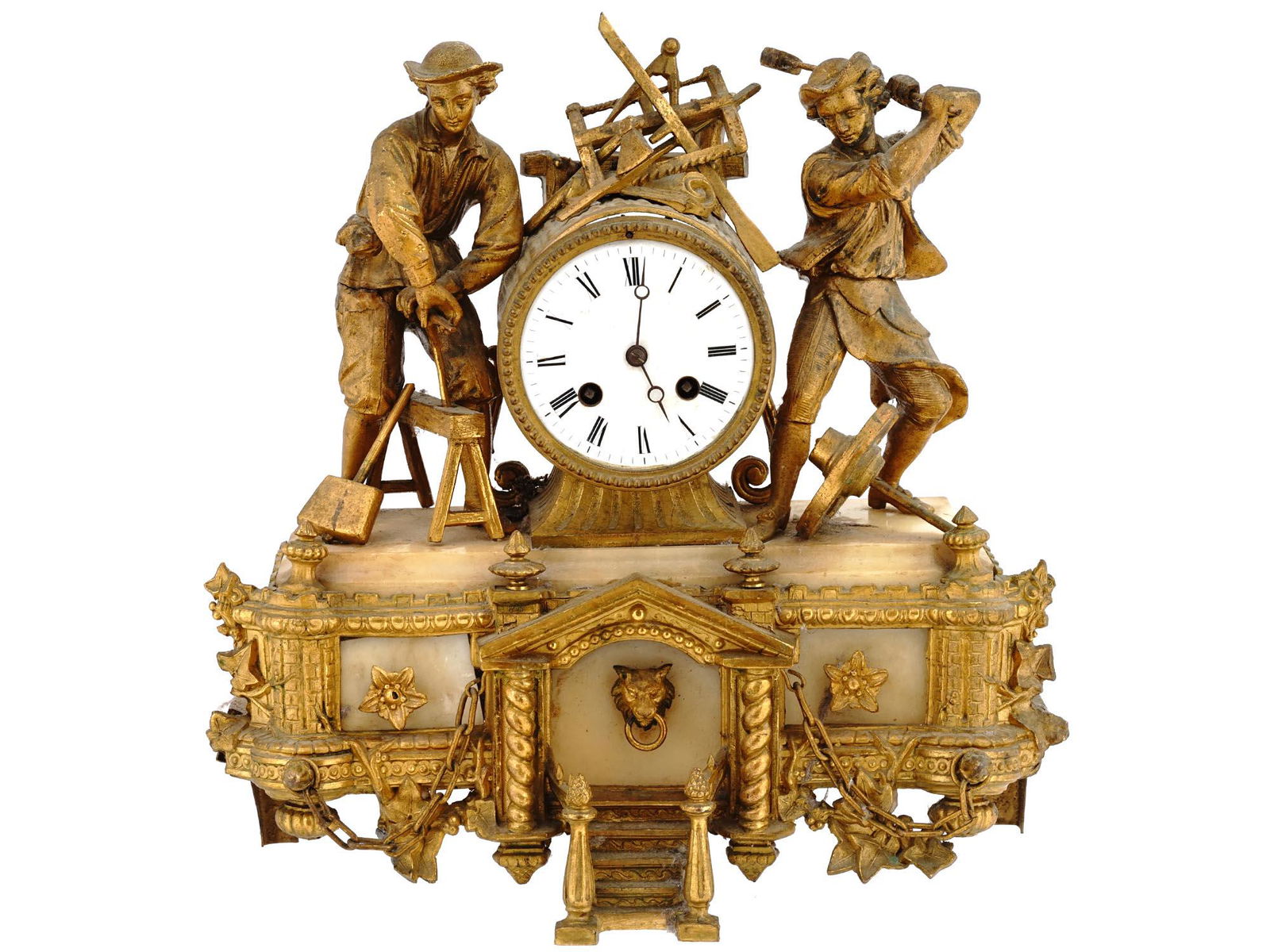 19TH C PH MOUREY GILT BRONZE MARBLE FIGURAL CLOCK (1 of 10)
