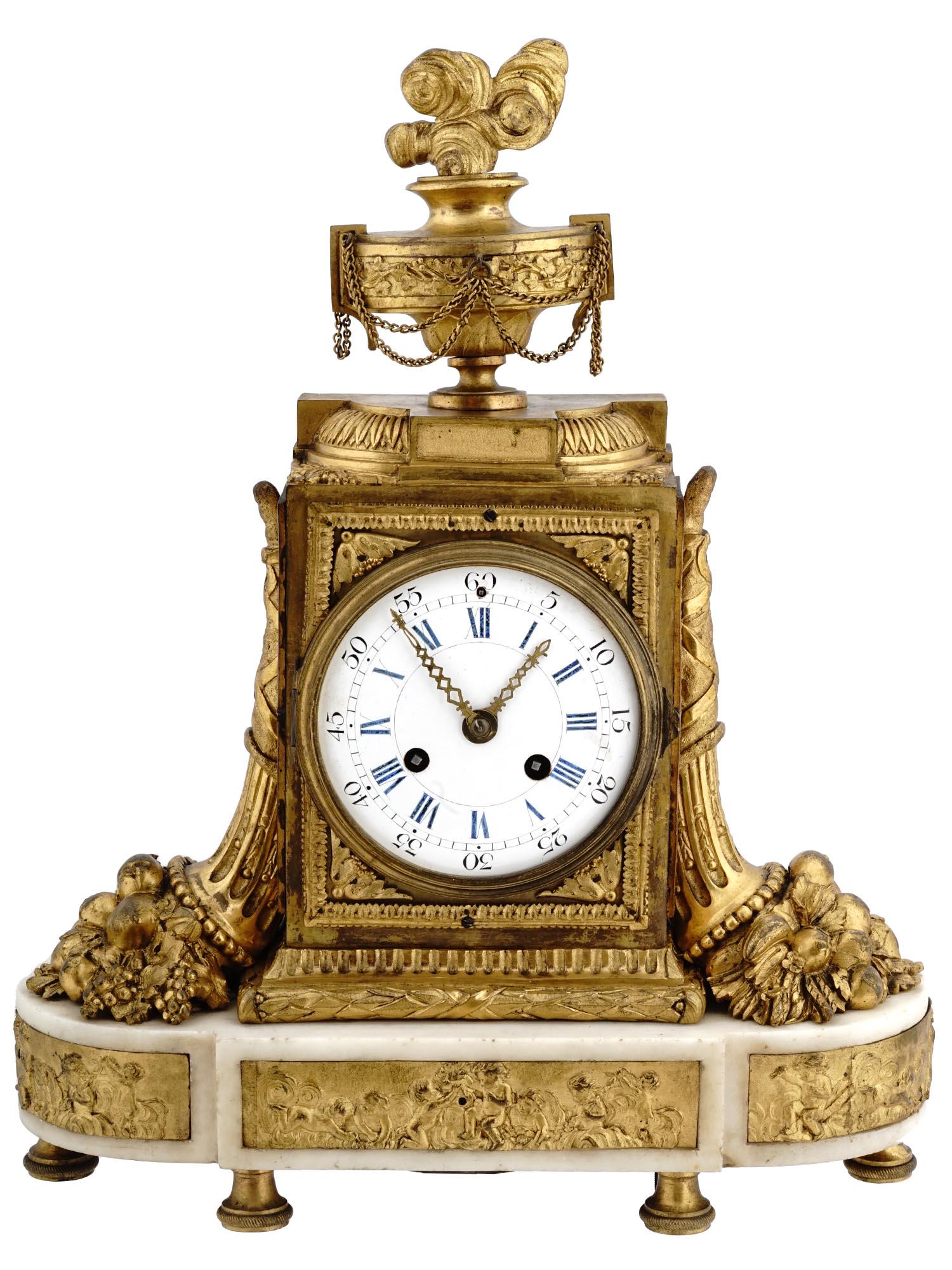 ANTIQUE LOUIS XVI BRONZE AND MARBLE MANTEL CLOCK (1 of 11)