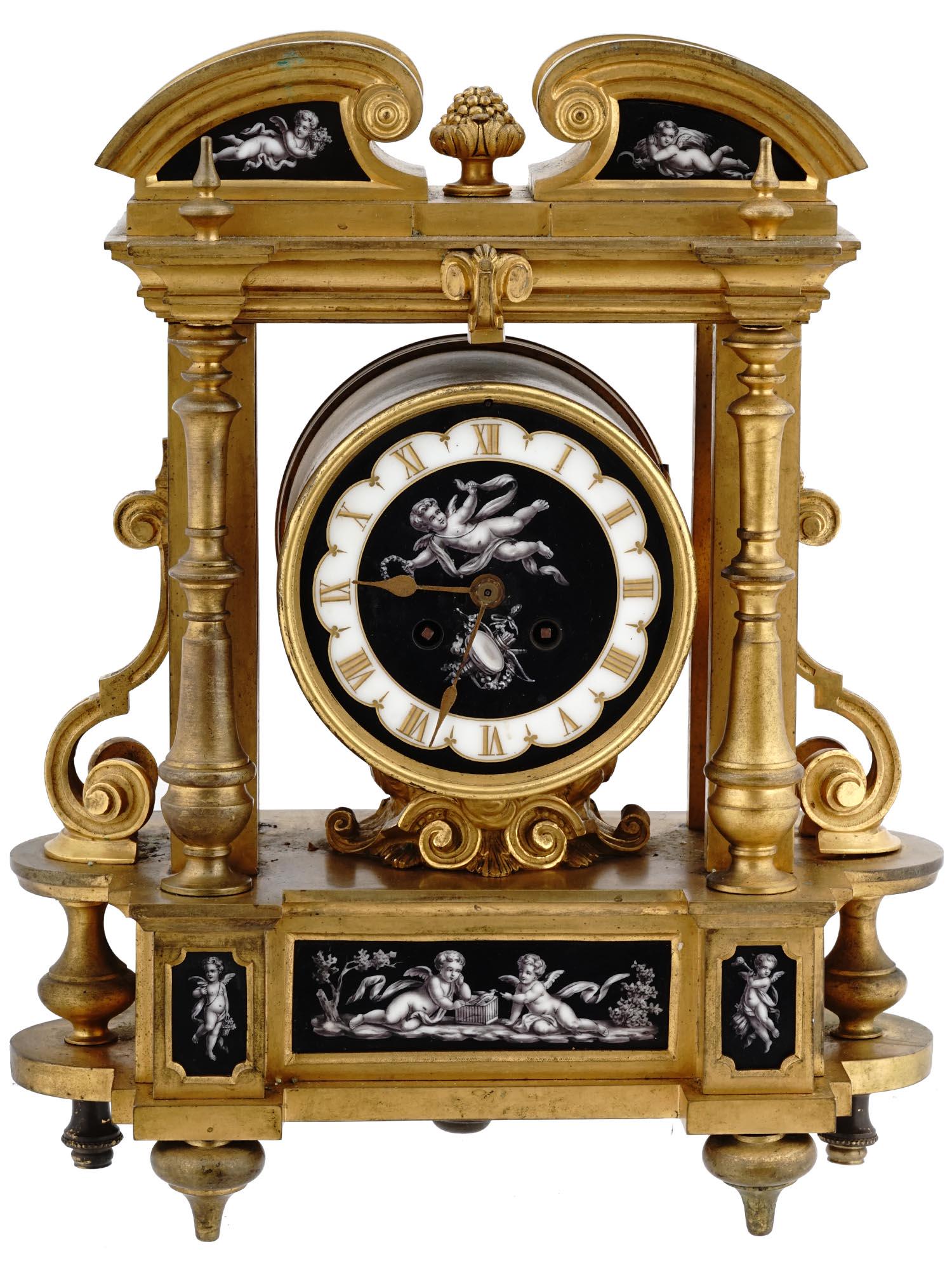 ANTIQUE 19 C FRENCH BRONZE PORCELAIN MANTEL CLOCK (1 of 12)