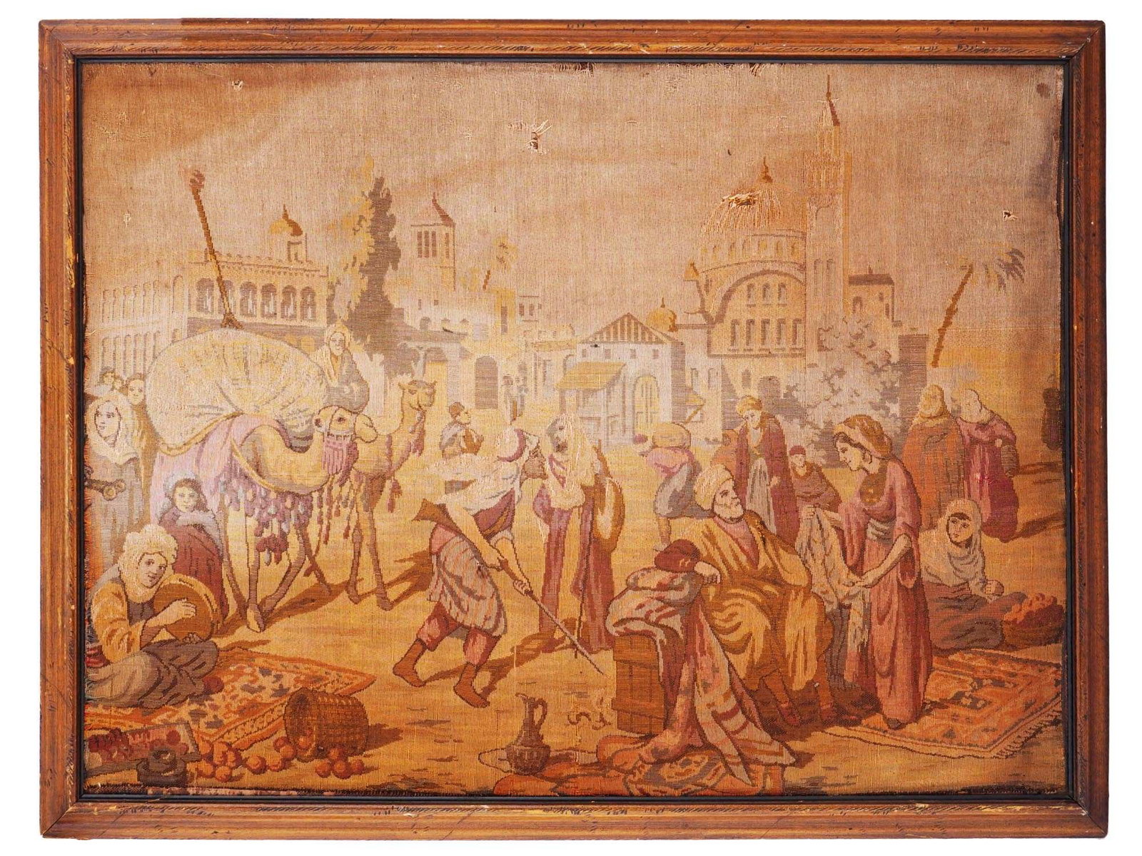 ANTIQUE ORIENTAL TAPESTRY PANEL MOROCCAN MARKET (1 of 8)
