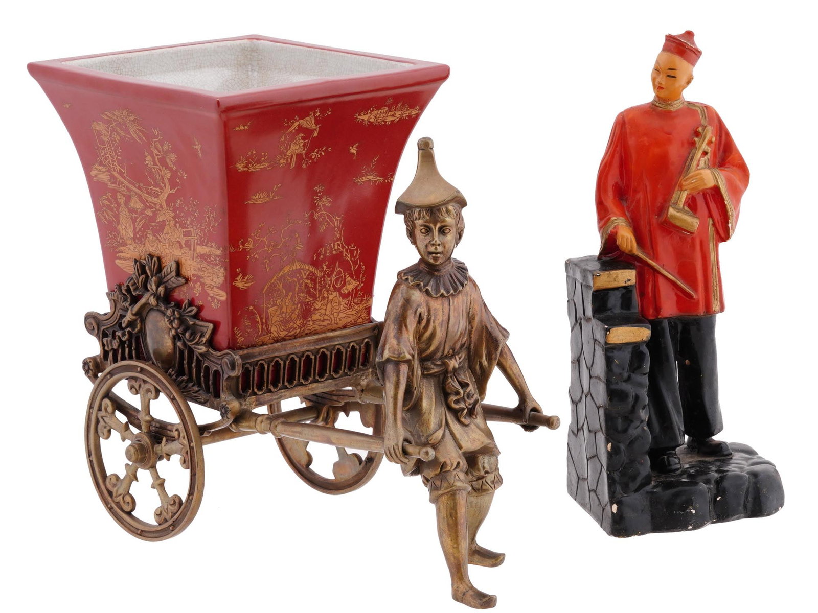 CHINESE RED PORCELAIN VASE AND CHALKWARE FIGURINE (1 of 8)