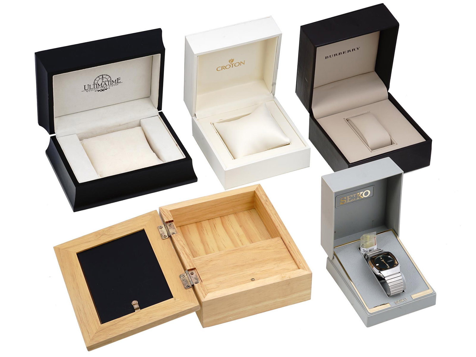 VINTAGE WATCH BOXES AND SEIKO WATER RESISTANT WATCH (1 of 8)