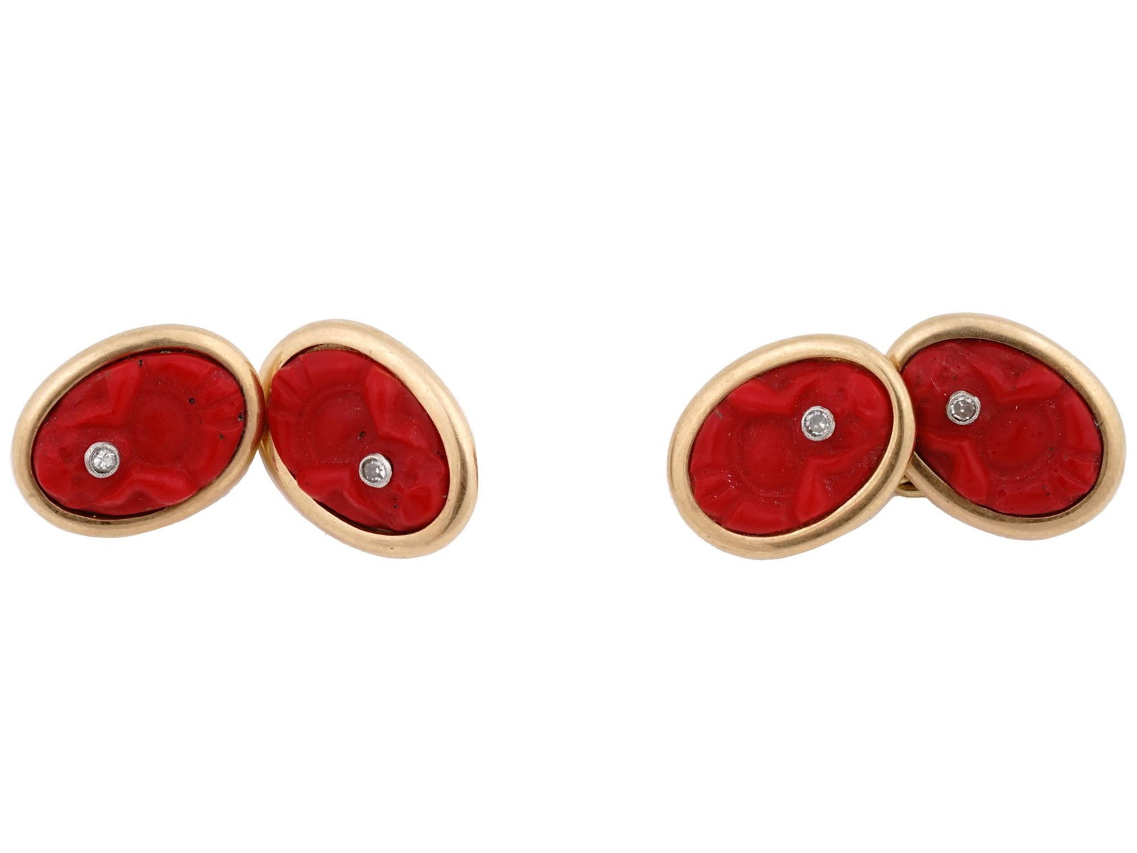 18K GOLD VAN CLEEF ARPELS DIAMONDS CORAL CUFFLINKS (1 of 5)