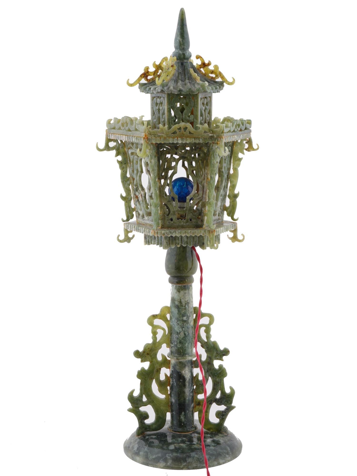 CHINESE HAND CARVED SPINACH GREEN JADE DESK LAMP (1 of 12)