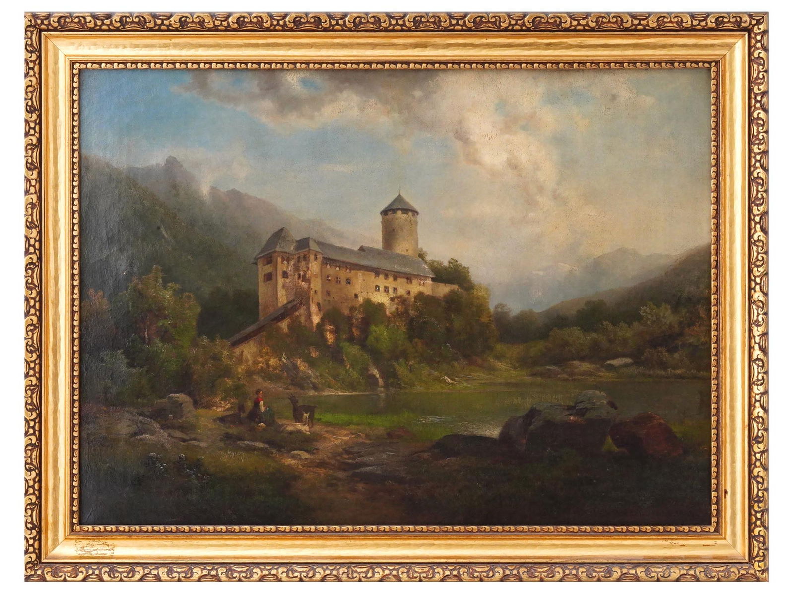 ANTIQUE 19TH C SIGNED AMERICAN OIL PAINTING CASTLE (1 of 6)