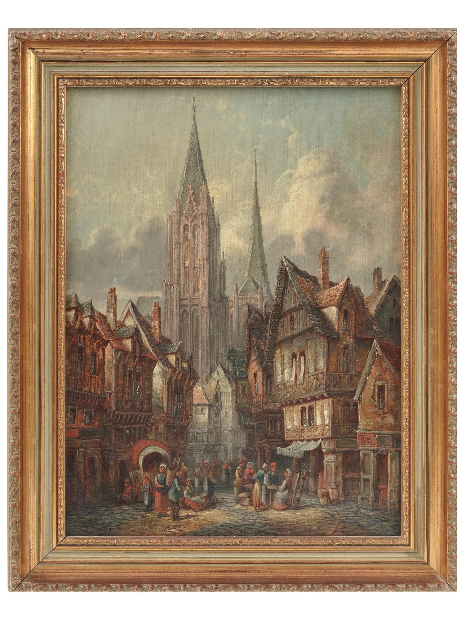 MEDIEVAL CITYSCAPE OIL PAINTING BY ALFRED BENTLEY (1 of 7)