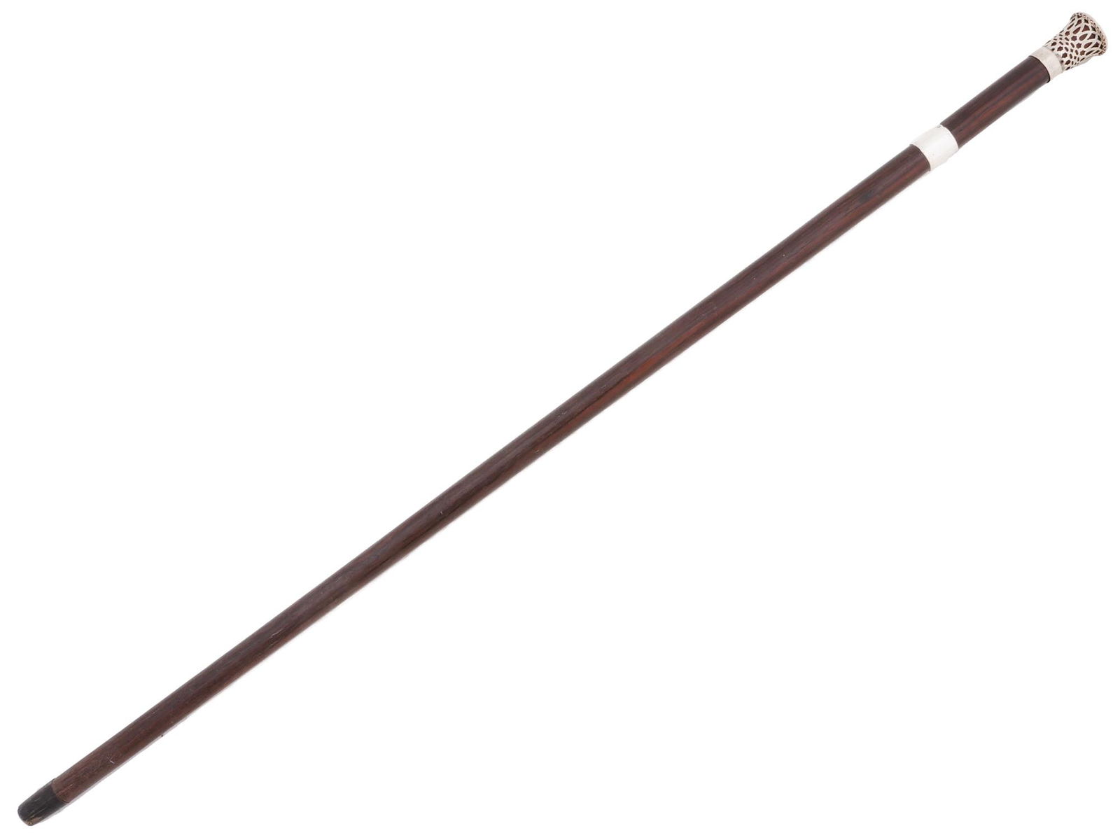 VINTAGE WOOD AND SILVER GUILLOCHE ENAMEL WALKING CANE (1 of 7)