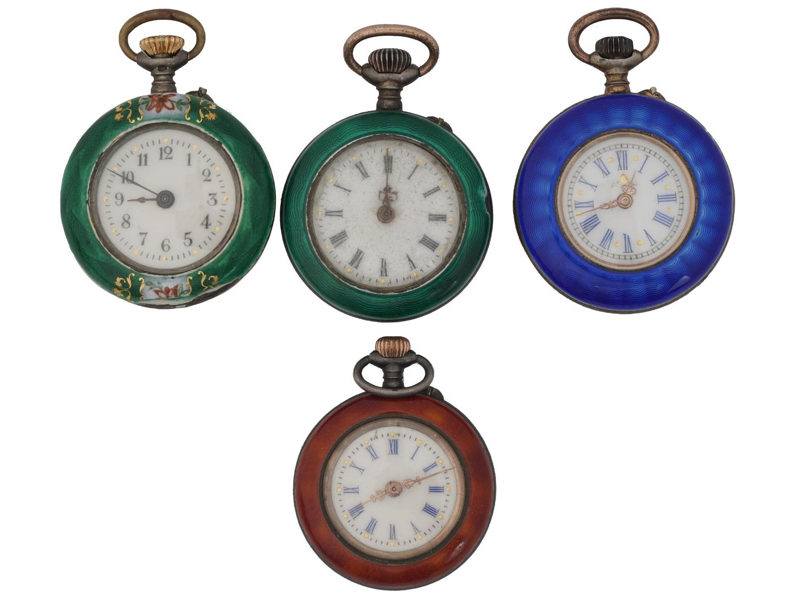 LOT FOUR CONTINENTAL SILVER ENAMEL POCKET WATCHES (1 of 3)