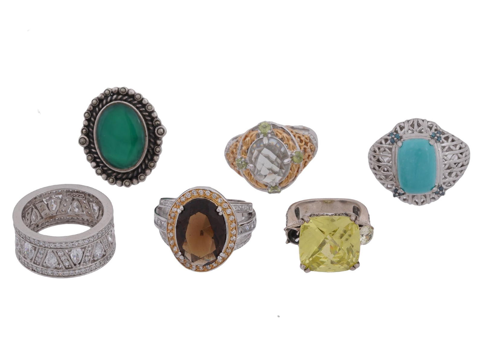 SIX VINTAGE STERLING SILVER RINGS WITH GEMSTONES (1 of 9)