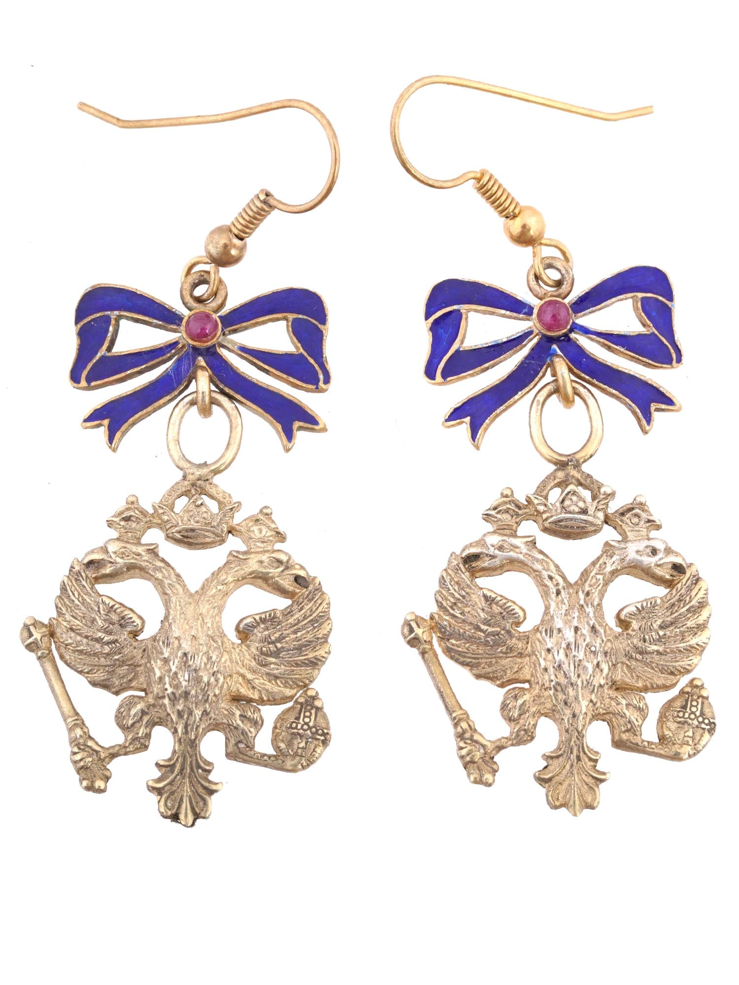 RUSSIAN 88 GILT SILVER EAGLE RUBY ENAMEL EARRINGS (1 of 3)