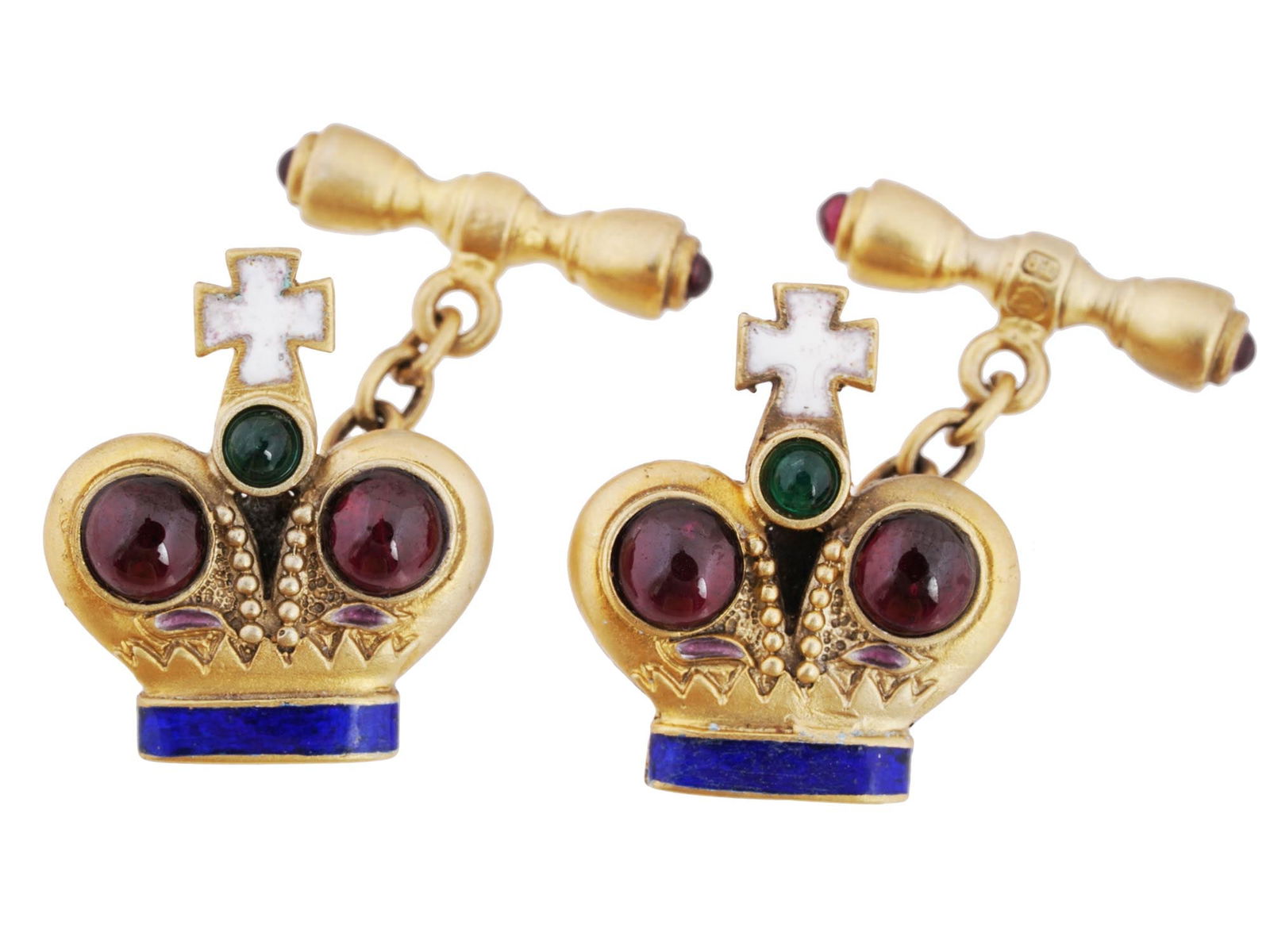 RUSSIAN 88 GILT SILVER ENAMEL GEMS CROWN CUFFLINKS (1 of 4)