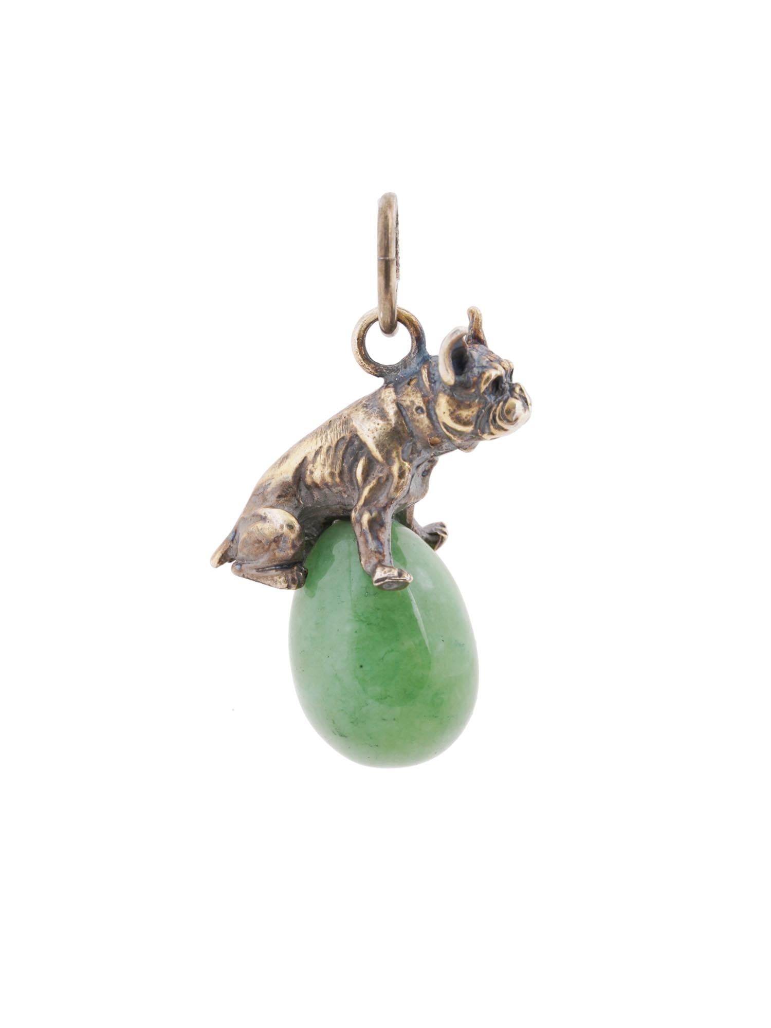 RUSSIAN GILT SILVER JADE DOG FIGURINE EGG PENDANT (1 of 5)
