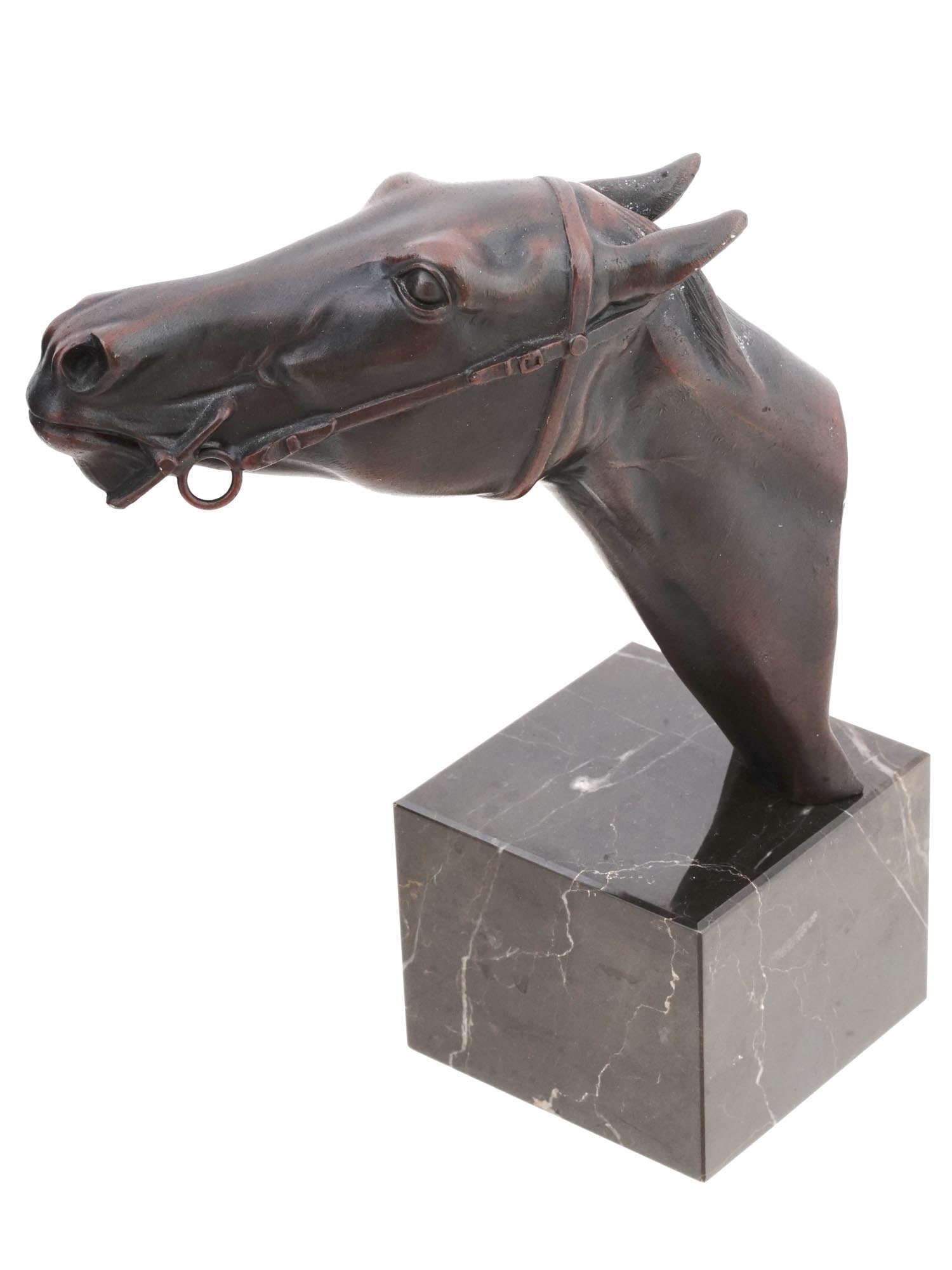 BRONZE SCULPTURE OF A HORSE HEAD ON MARBLE STAND (1 of 5)