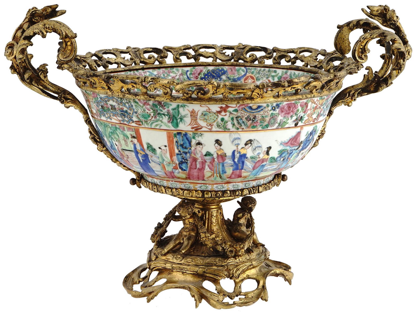 ANTIQUE CHINESE PORCELAIN PUNCH BOWL IN ORMOLU MOUNTS (1 of 9)