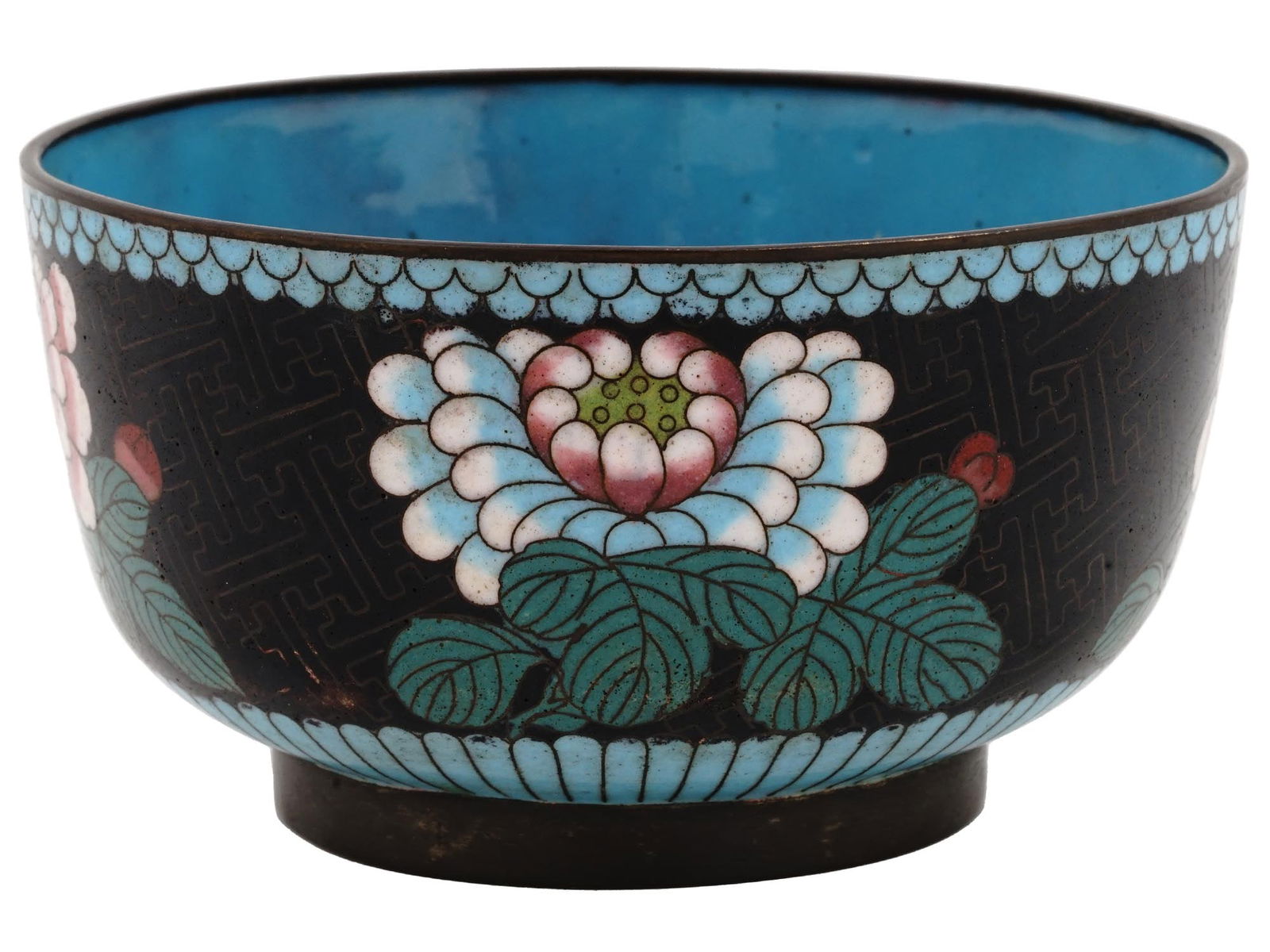 ANTIQUE CHINESE QING CLOISONNE ENAMEL FOOTED BOWL (1 of 6)