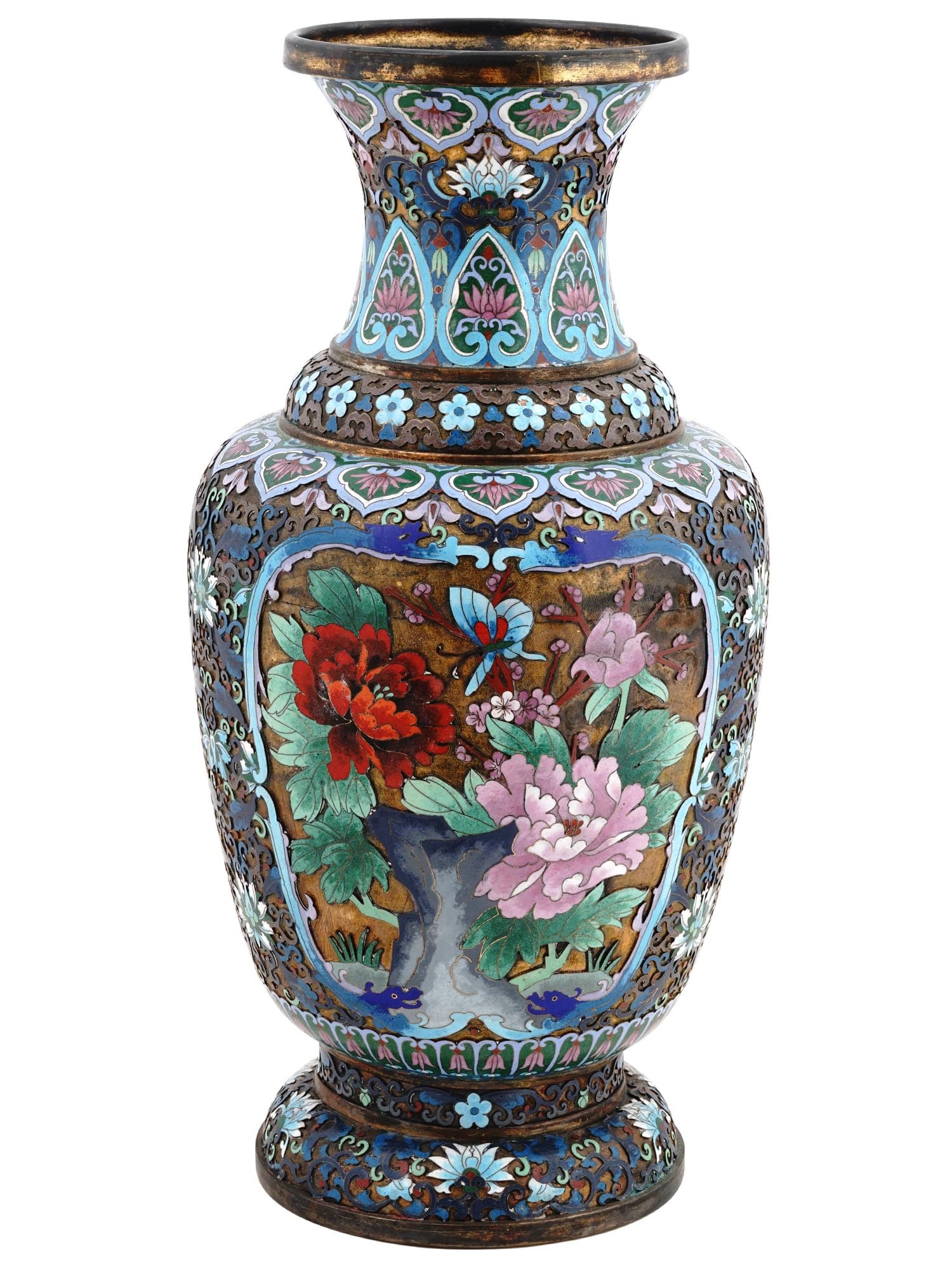LARGE CHINESE QING HIGH RELIEF CLOISONNE VASE (1 of 6)