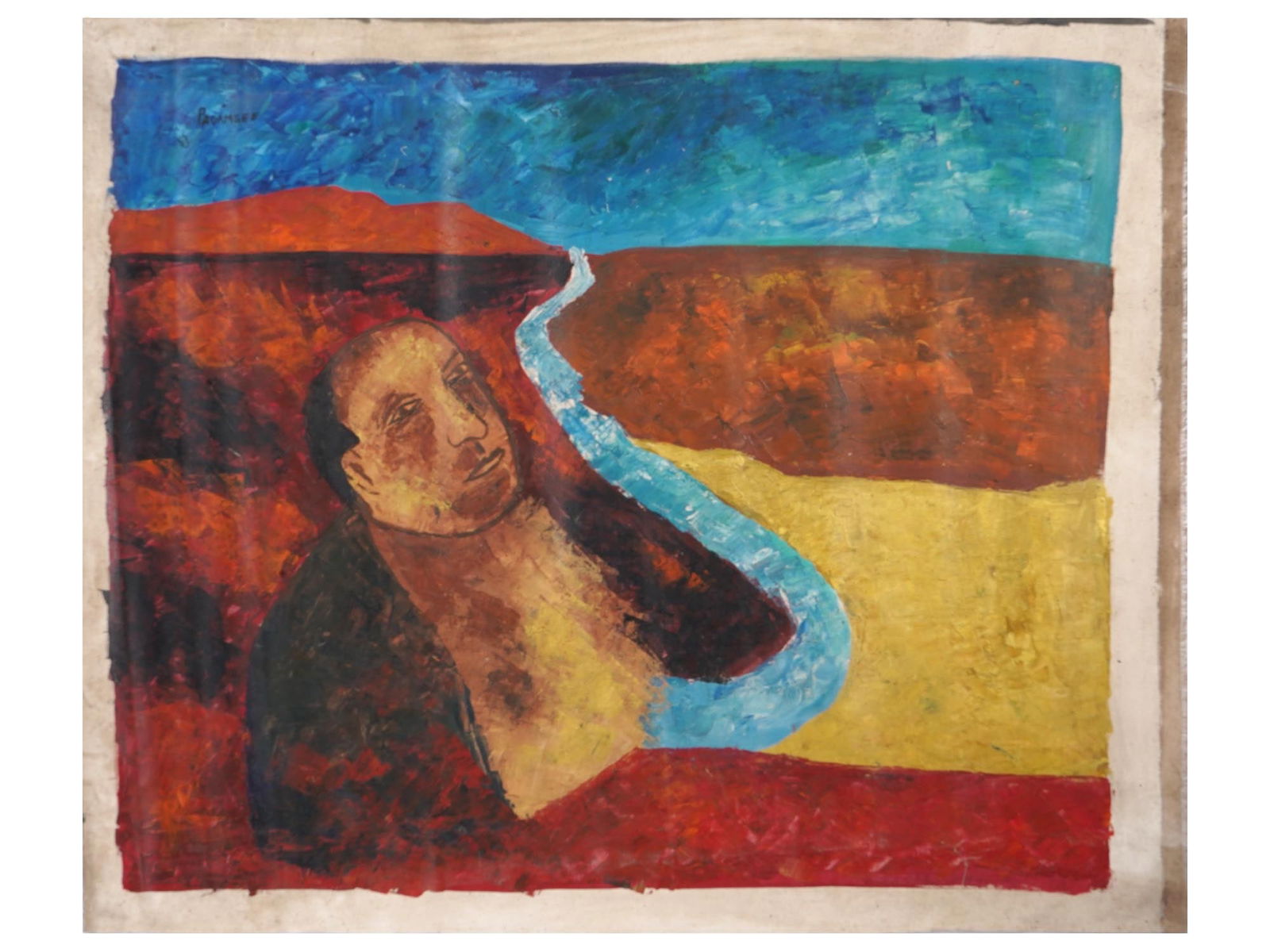 INDIAN PORTRAIT ACRYLIC PAINTING BY AKBAR PADAMSEE (1 of 6)