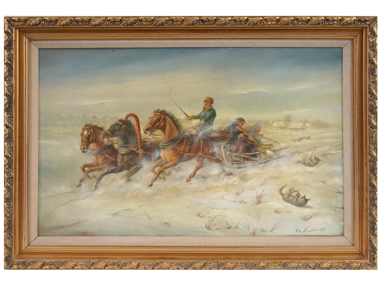 POLISH HUNTING OIL PAINTING BY CZESLAW WASILEWSKI (1 of 4)