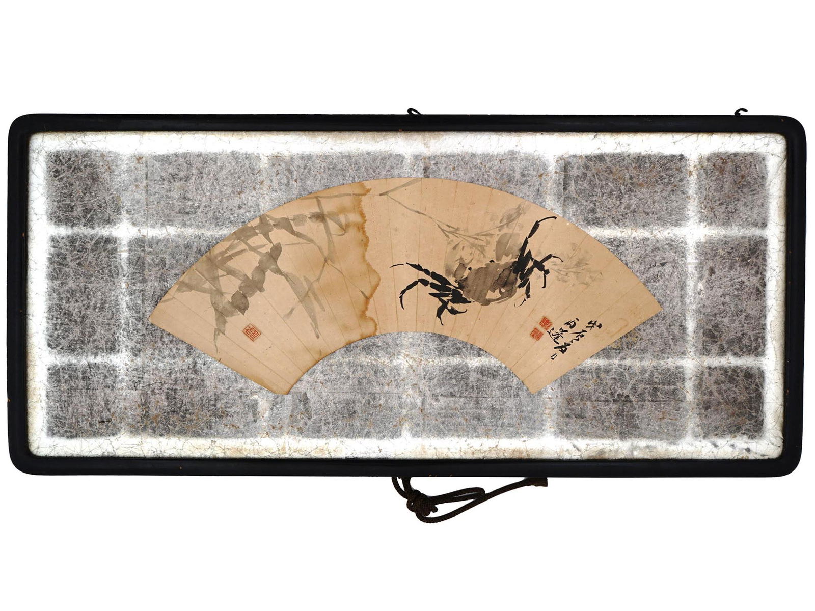 CHINESE FAN FORM INK PAINTING W CALLIGRAPHY FRAMED (1 of 6)