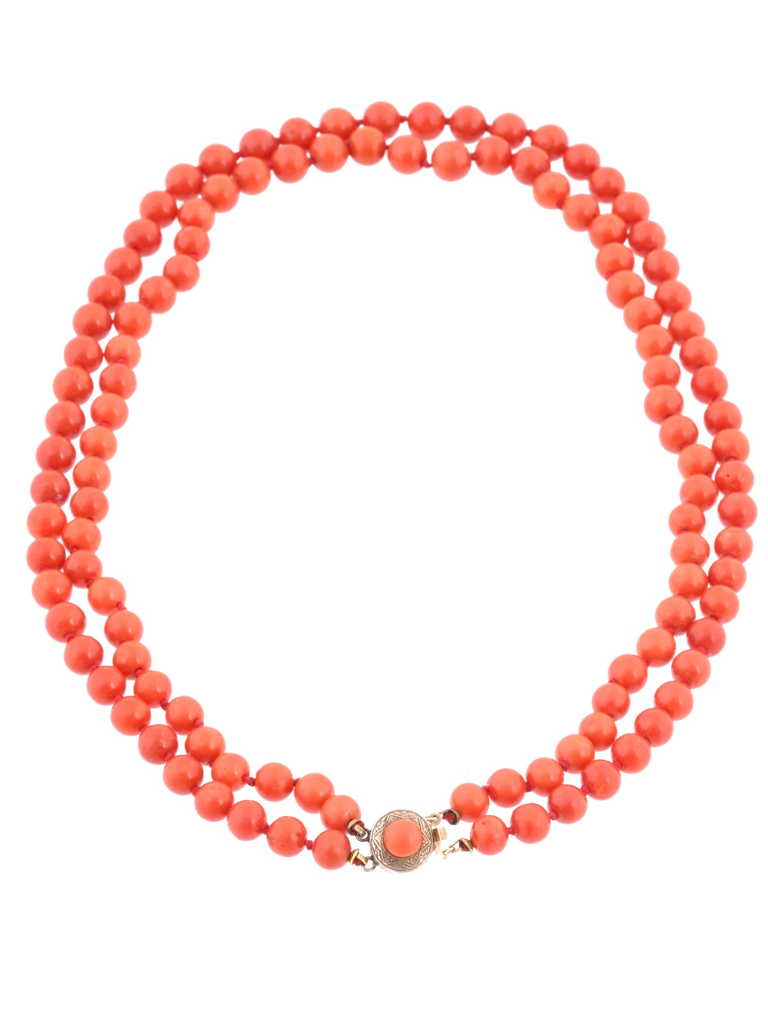 VINTAGE DOUBLE STRAND BEADED RED CORAL NECKLACE (1 of 3)