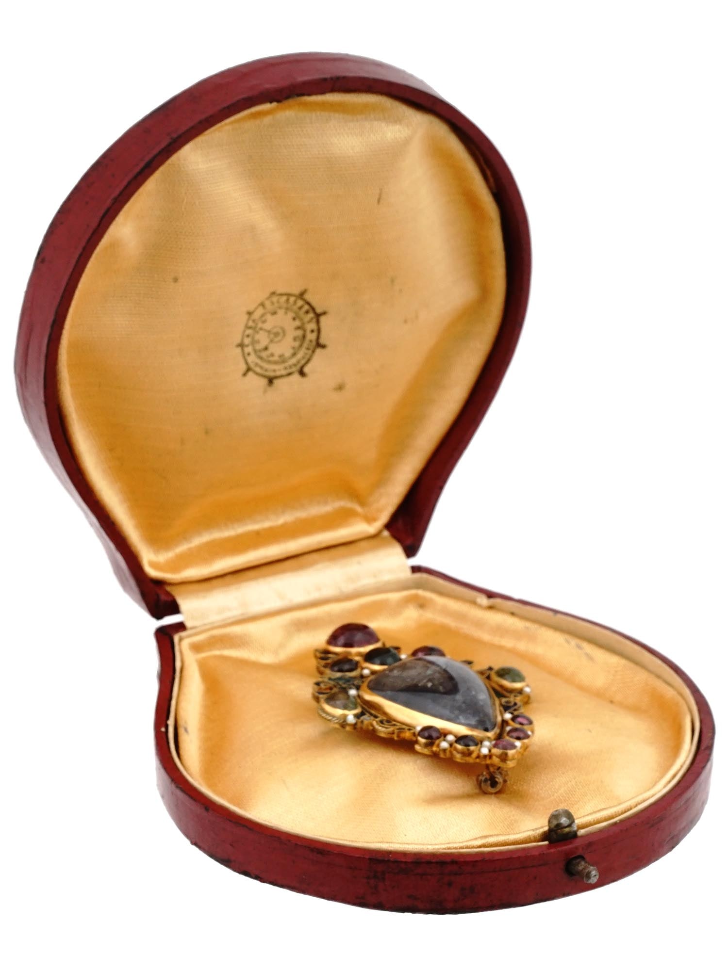 ANTIQUE 1900S GOLD WASH BROOCH W STONES AND PEARLS (1 of 5)