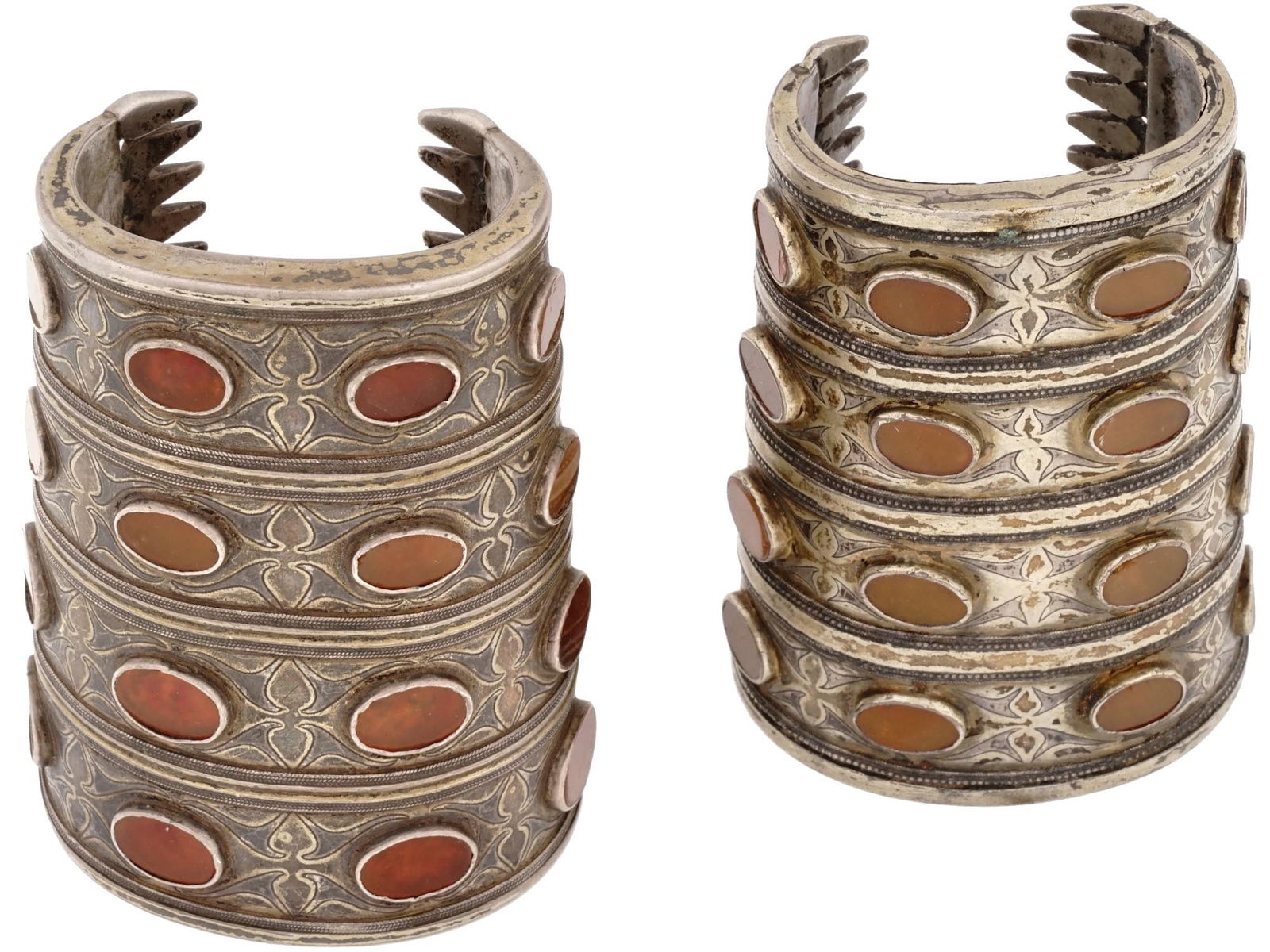 ANTIQUE TURKMEN SILVER CARNELIAN CUFF BRACELETS (1 of 6)