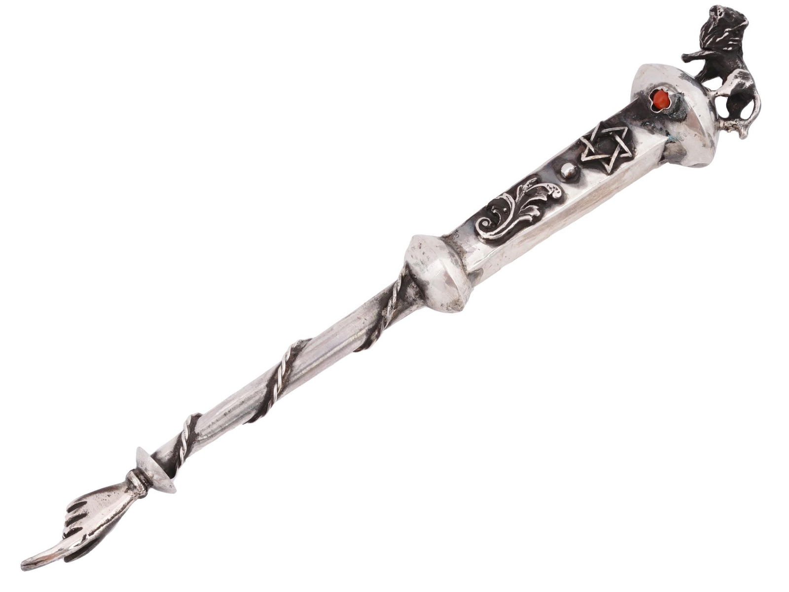 RUSSIAN JUDAICA SILVER RED CORAL TORAH POINTER (1 of 5)