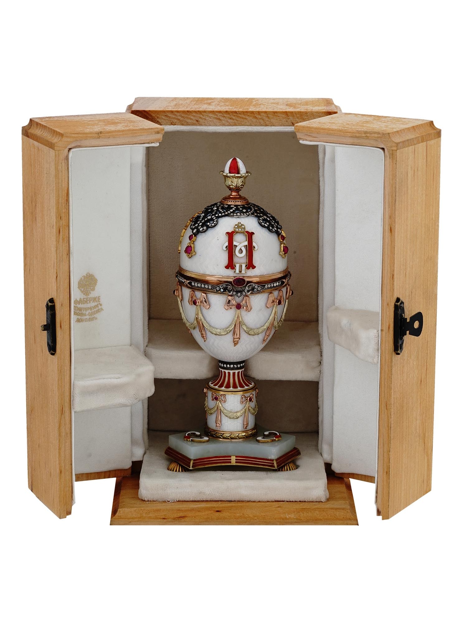 RUSSIAN 56 GOLD AND ENAMEL GEMSTONE EGG CASKET (1 of 13)