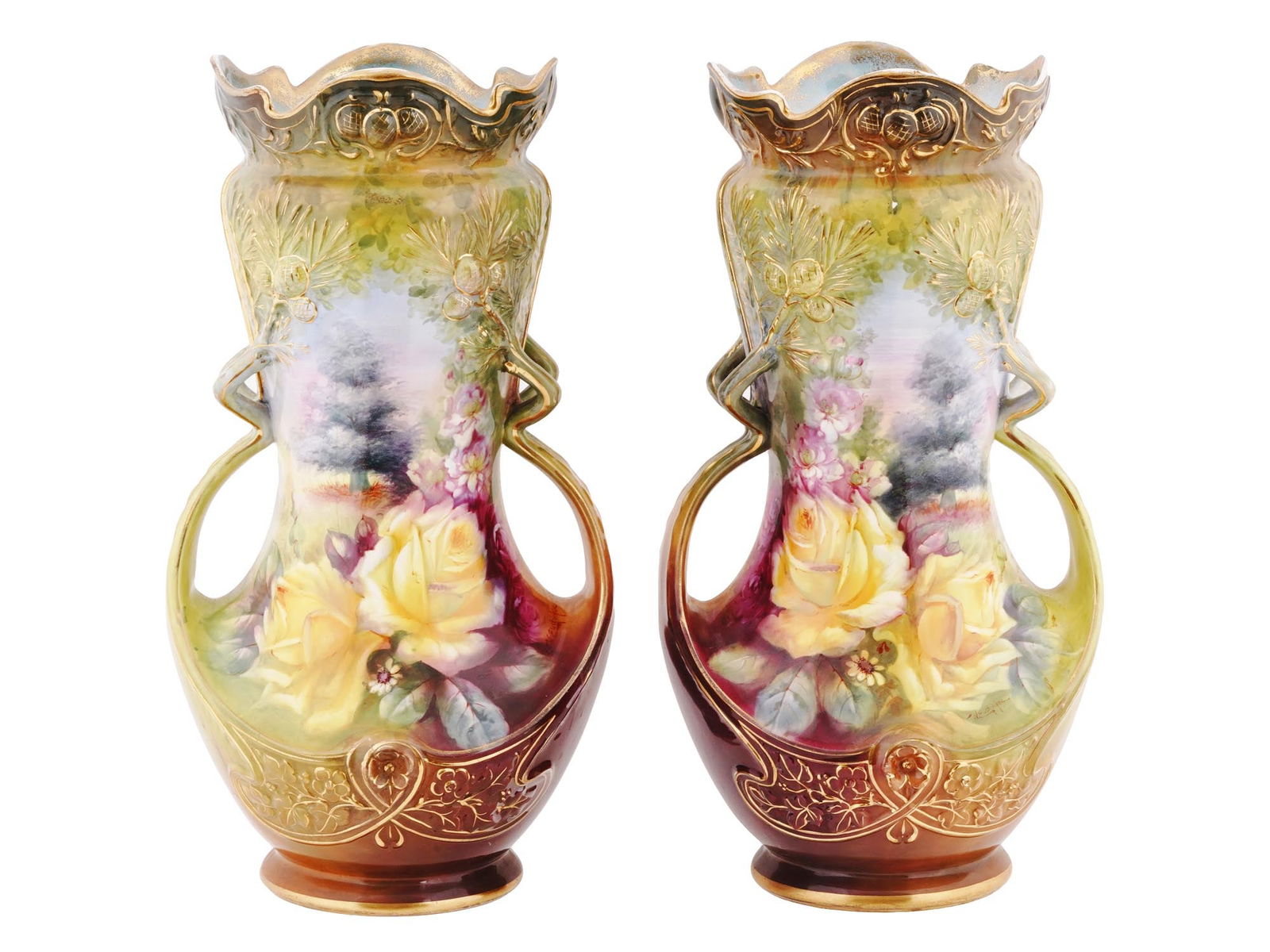 ANTIQUE ROYAL BONN GERMANY ART NOUVEAU PORCELAIN VASES (1 of 10)