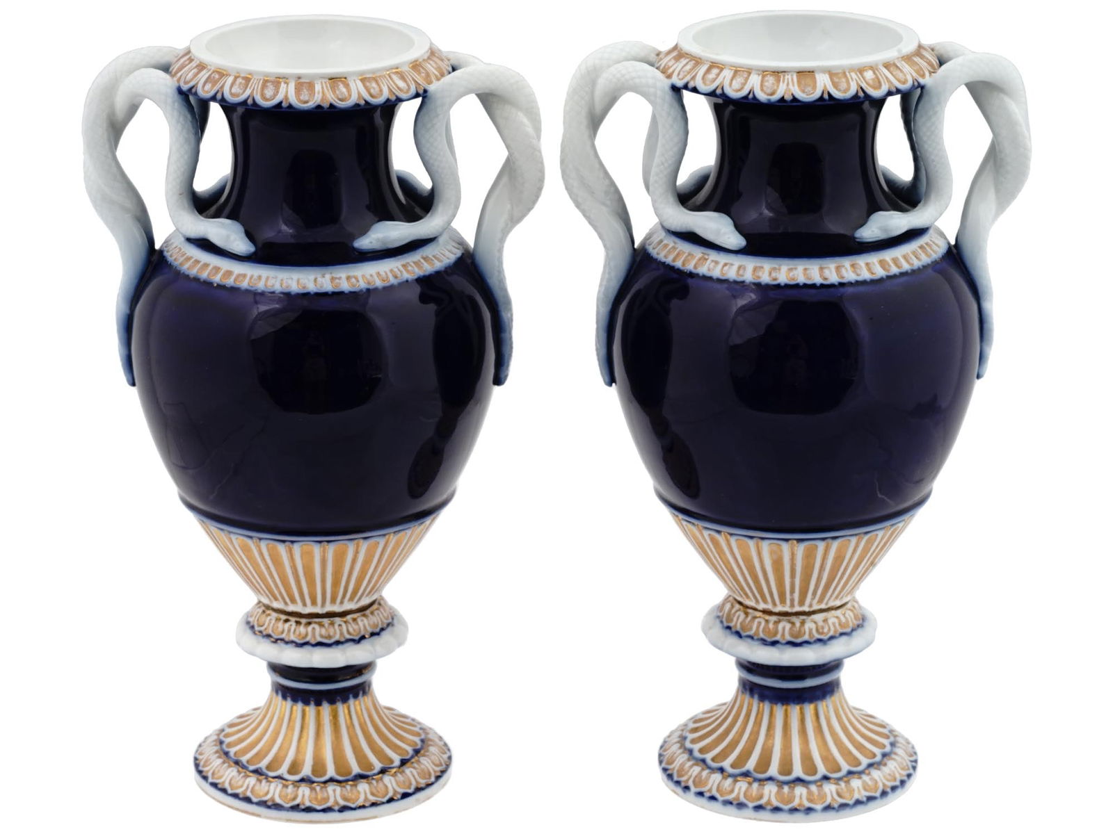 ANTIQUE 19 C MEISSEN PORCELAIN SNAKE HANDLE VASES (1 of 7)