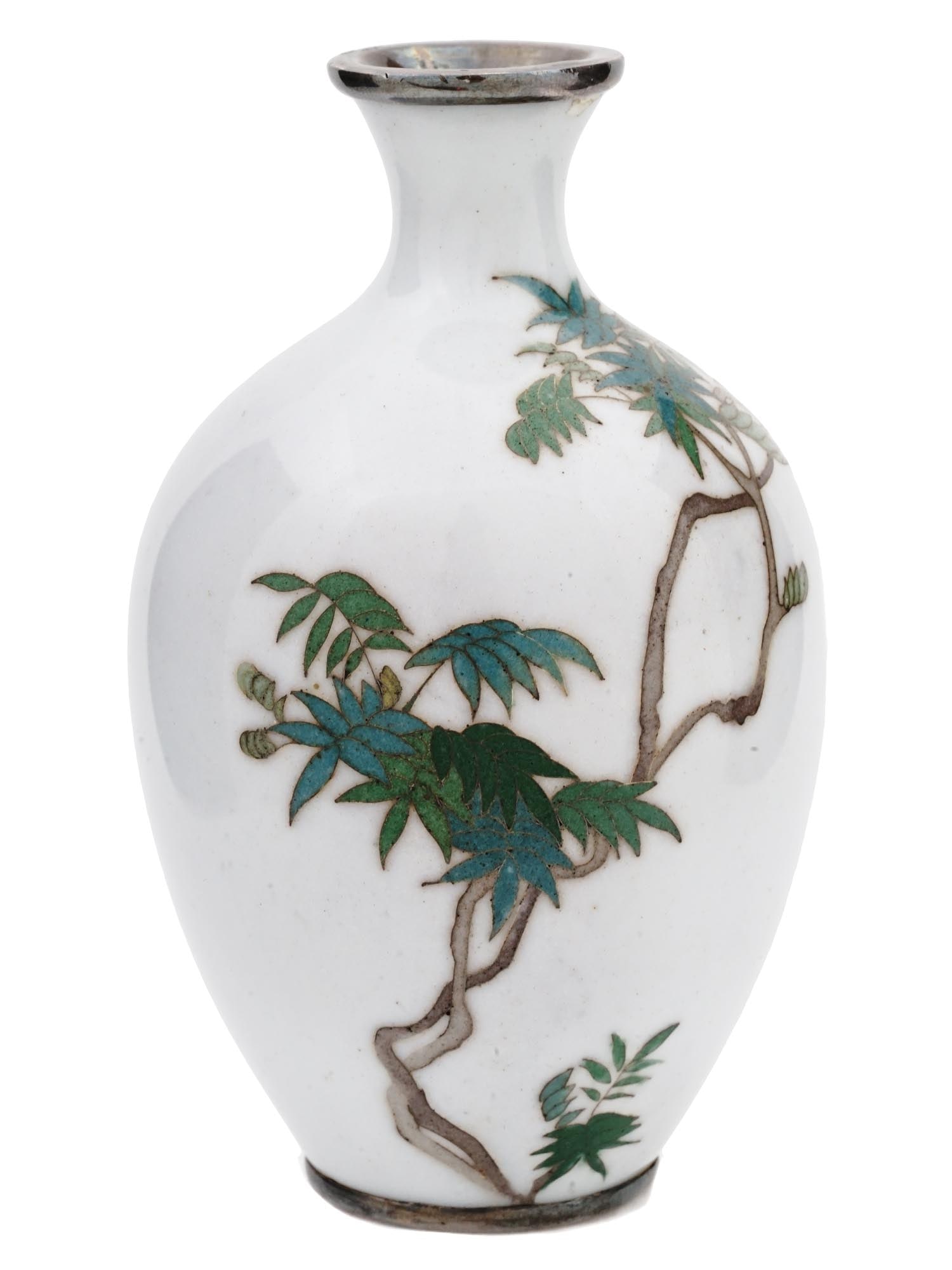 VERY RARE JAPANESE WISTERIA FLOWER ENAMEL VASE (1 of 6)