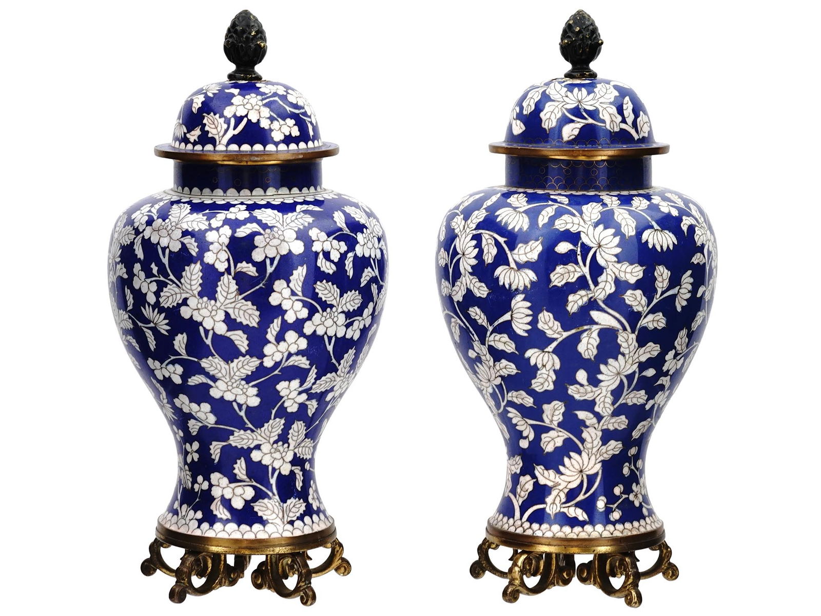 CHINESE QING BLUE AND WHITE CLOISONNE GINGER JARS (1 of 9)