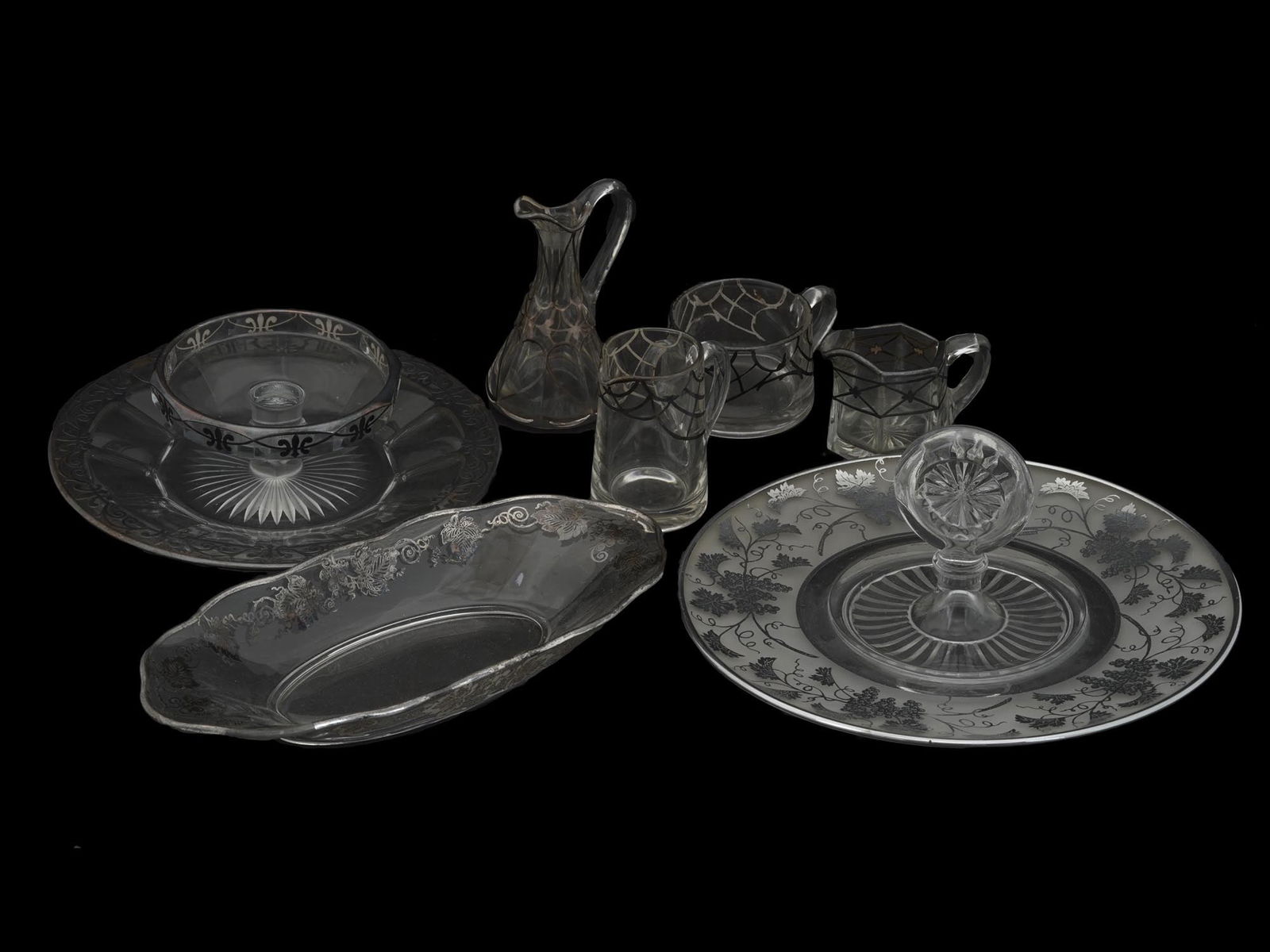 SET OF STERLING CAGED GLASSWARE ITEMS, CA 1940S (1 of 11)
