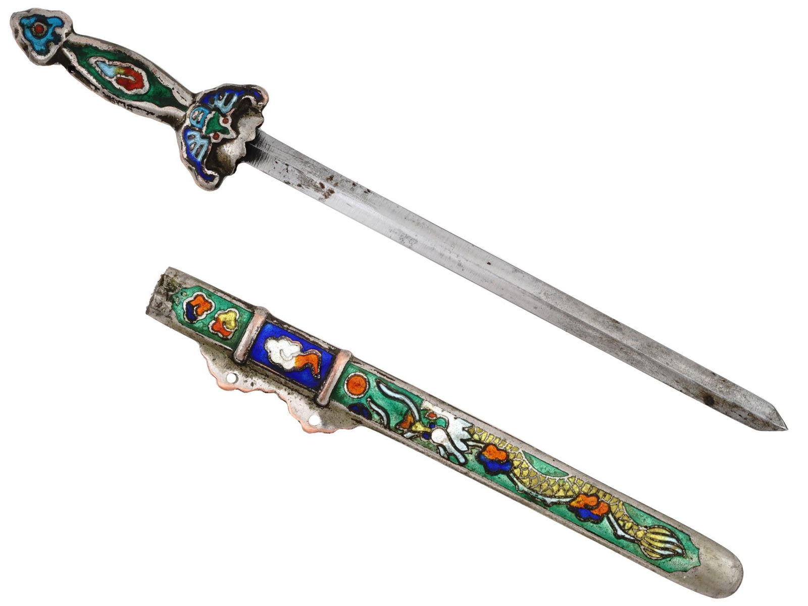 VINTAGE SILVER PLATED COPPER ENAMEL LETTER OPENER KNIFE (1 of 5)