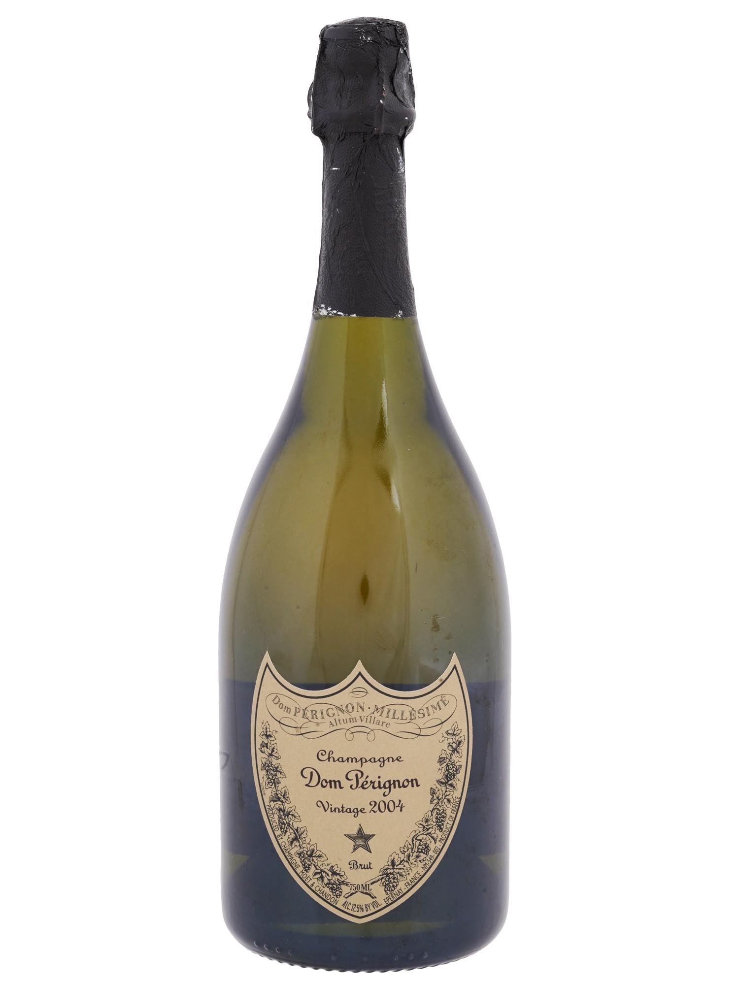MOET ET CHANDON VINTAGE 2004 DOM PERIGNON CHAMPAGNE: A bottle of Dom Perignon 2004 vintage brut champagne. Produced by Champagne Moet and Chandon Imported by Moet Hennessy USA Inc. Dom Perignon is a brand of vintage Champagne. It is named after Dom Peri