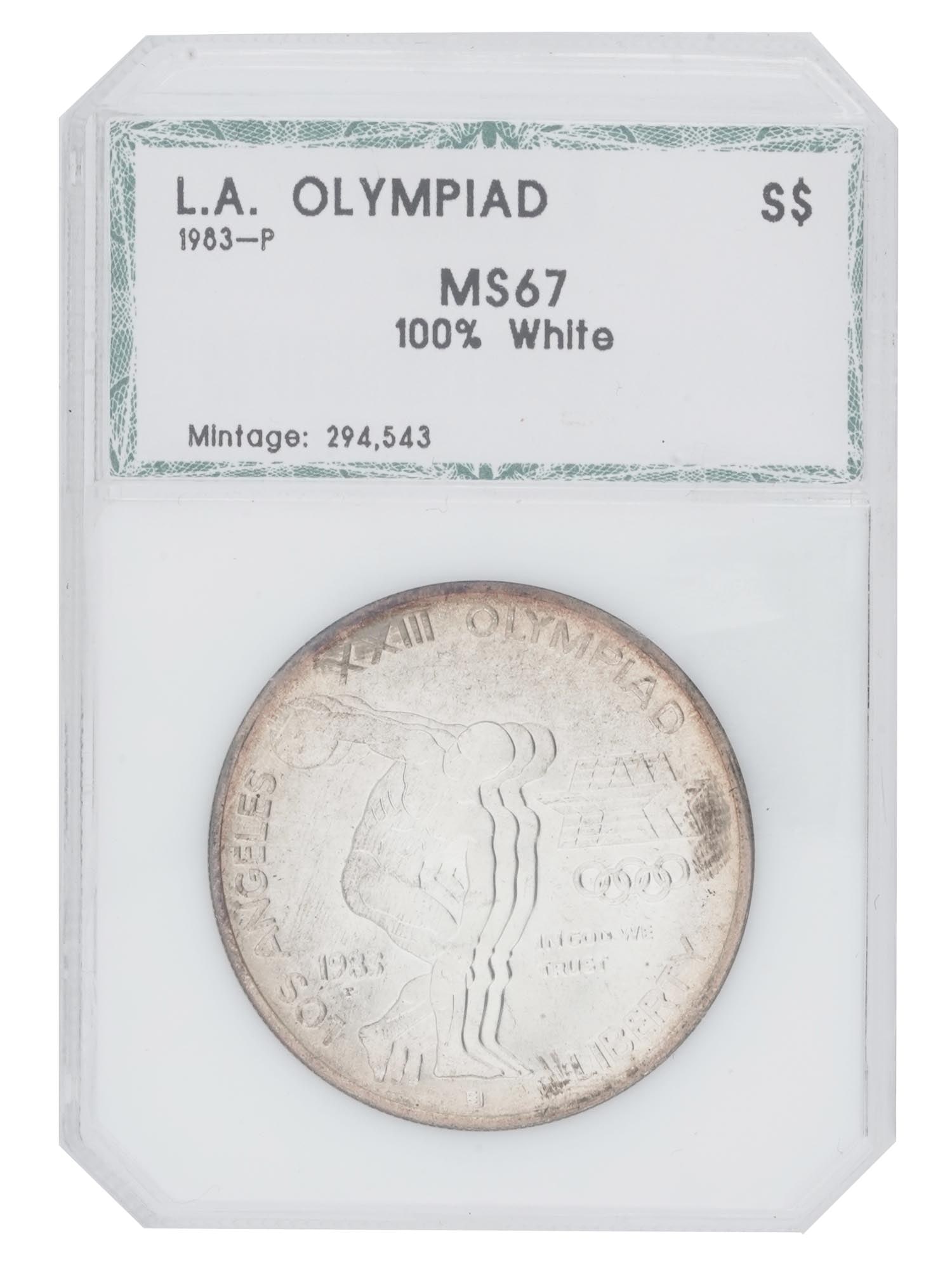 VINTAGE 1984 US SILVER 1 DOLLAR XXIII OLYMPIAD COIN: A vintage 1984 American silver One Dollar coin made of 900 silver commemorating the XXIII Olympiad held in Los Angeles. On the obverse, it features the representation of the traditional Greek discus t