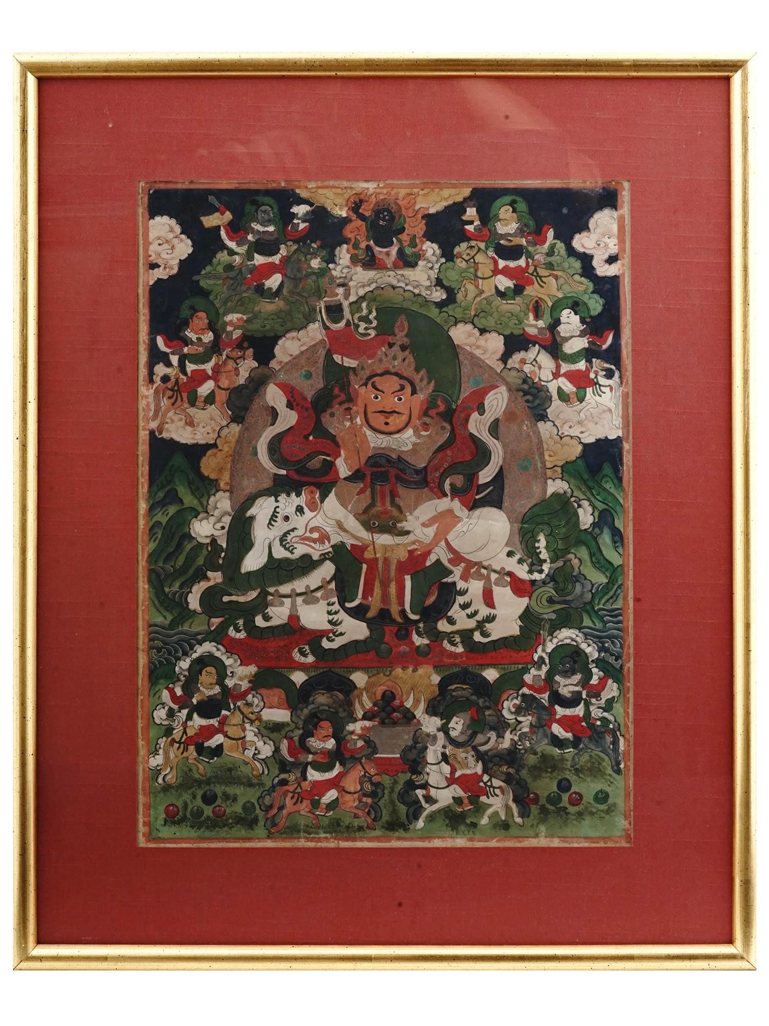 ANTIQUE TIBETAN BUDDHIST VAISHRAVANA THANGKA PAINTING (1 of 5)