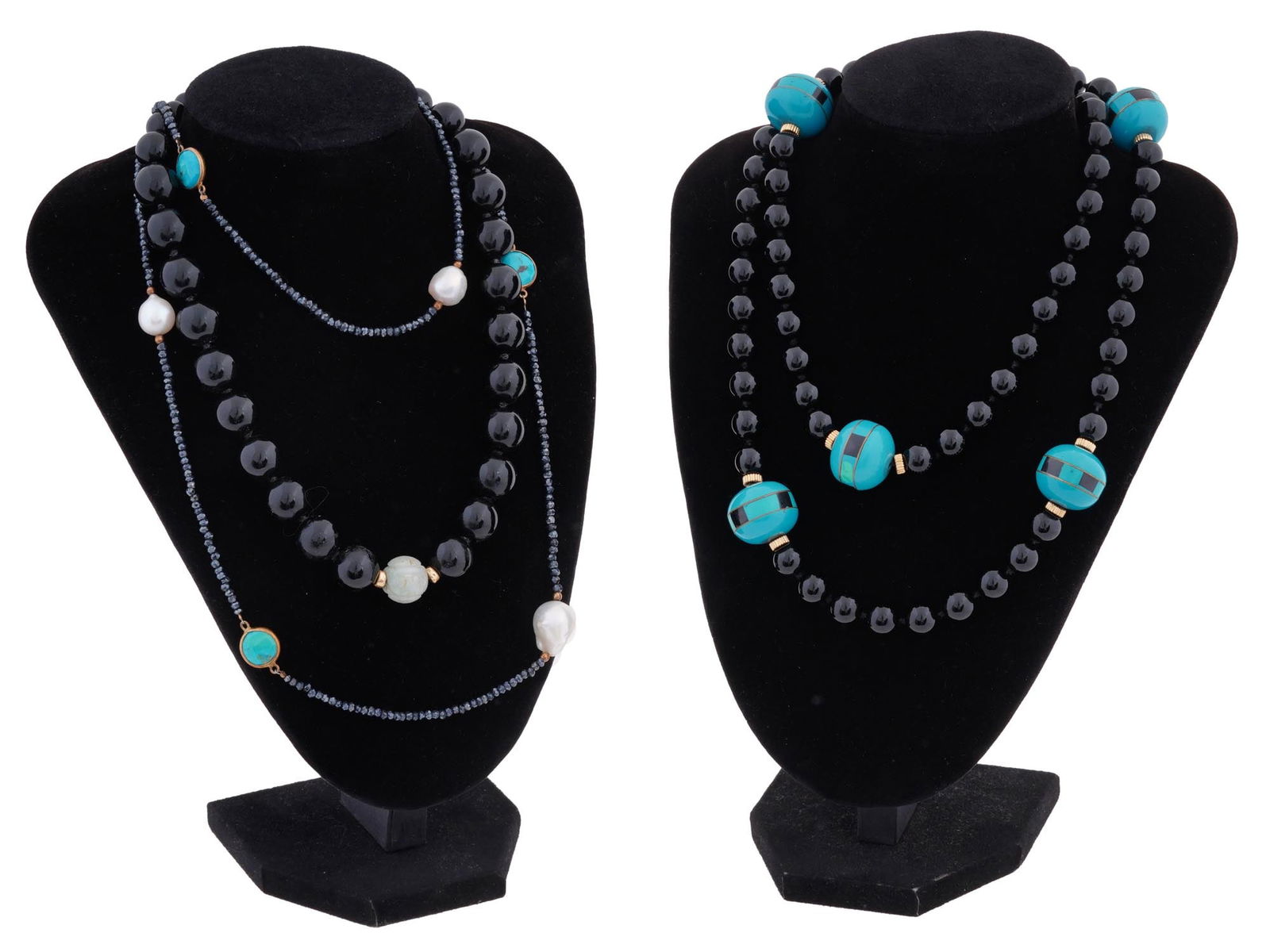 BLACK ONYX JADE TURQUOISE PEARL BEADED NECKLACES (1 of 4)