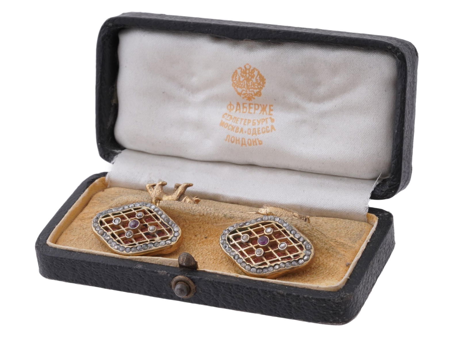 RUSSIAN GILT SILVER ENAMEL CUFFLINKS WITH STONES (1 of 5)